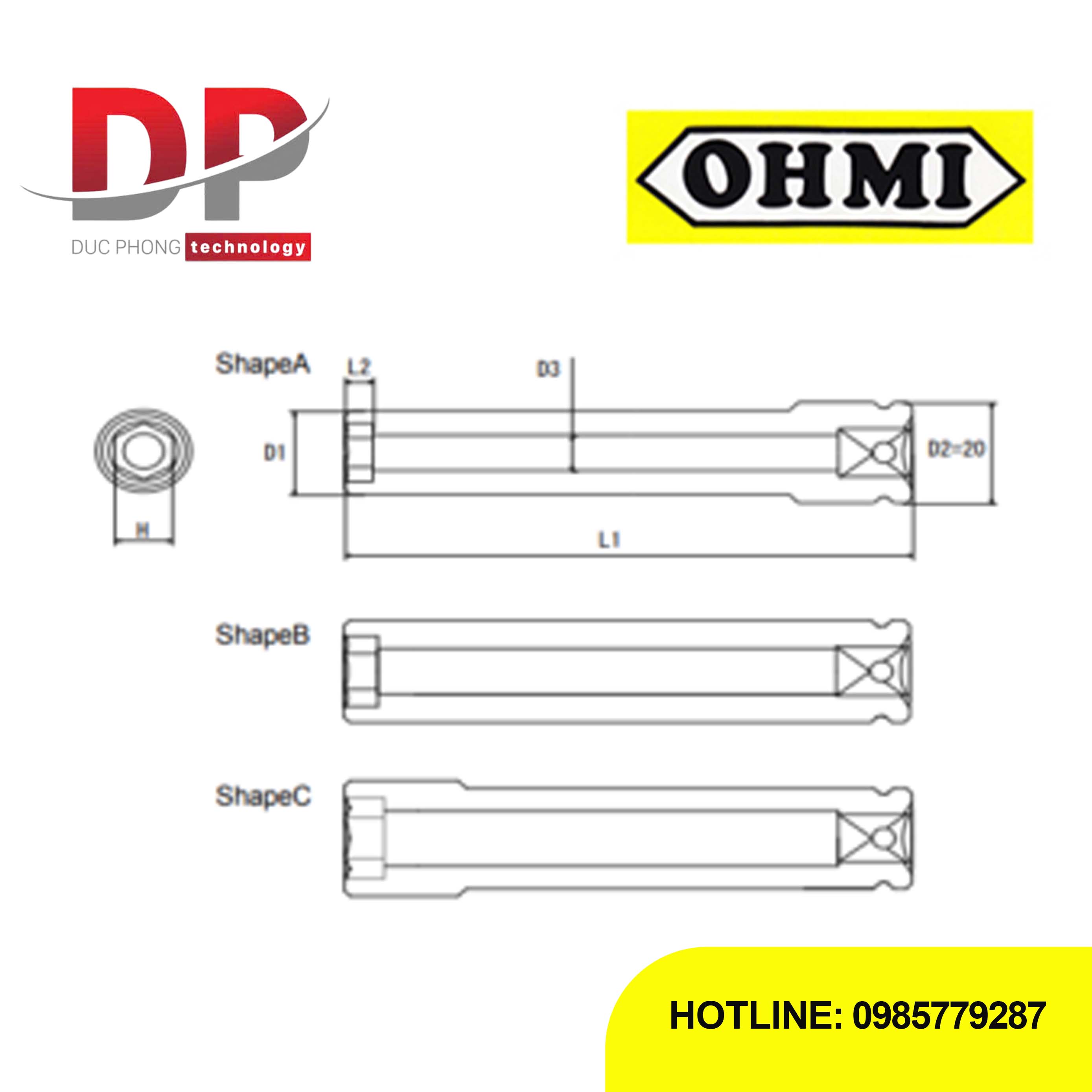 Đầu tuýp dài 3/8 inch OHMI SEIKI OS-3B H13x75 DE – Impact Socket sâu