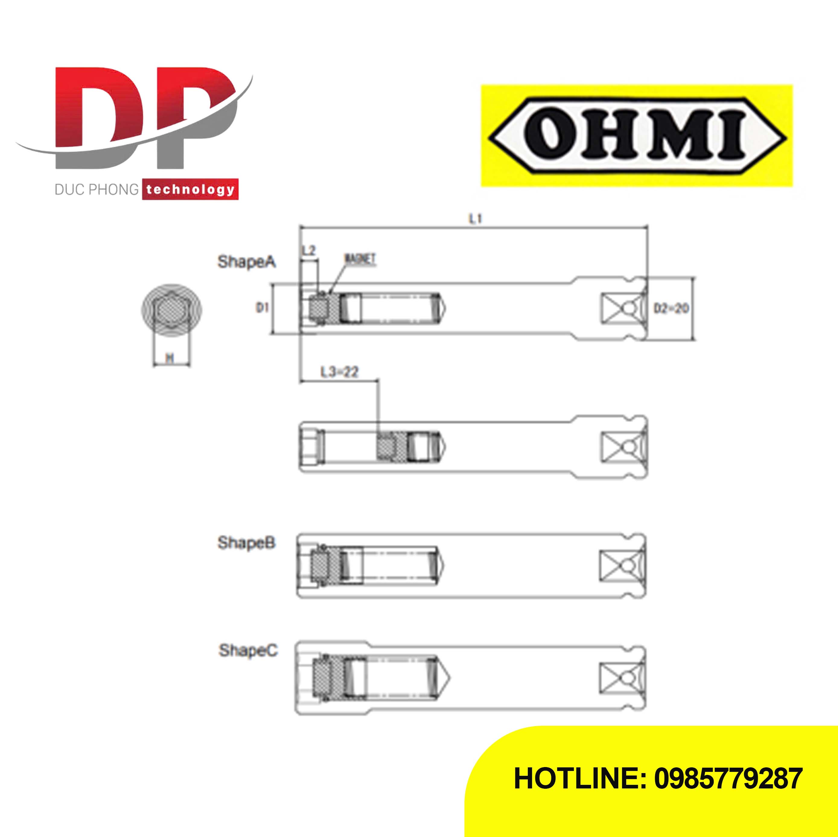 Đầu tuýp dài 3/8 inch OHMI SEIKI OS-3B H13x75 SM – Impact Socket nam châm trượt