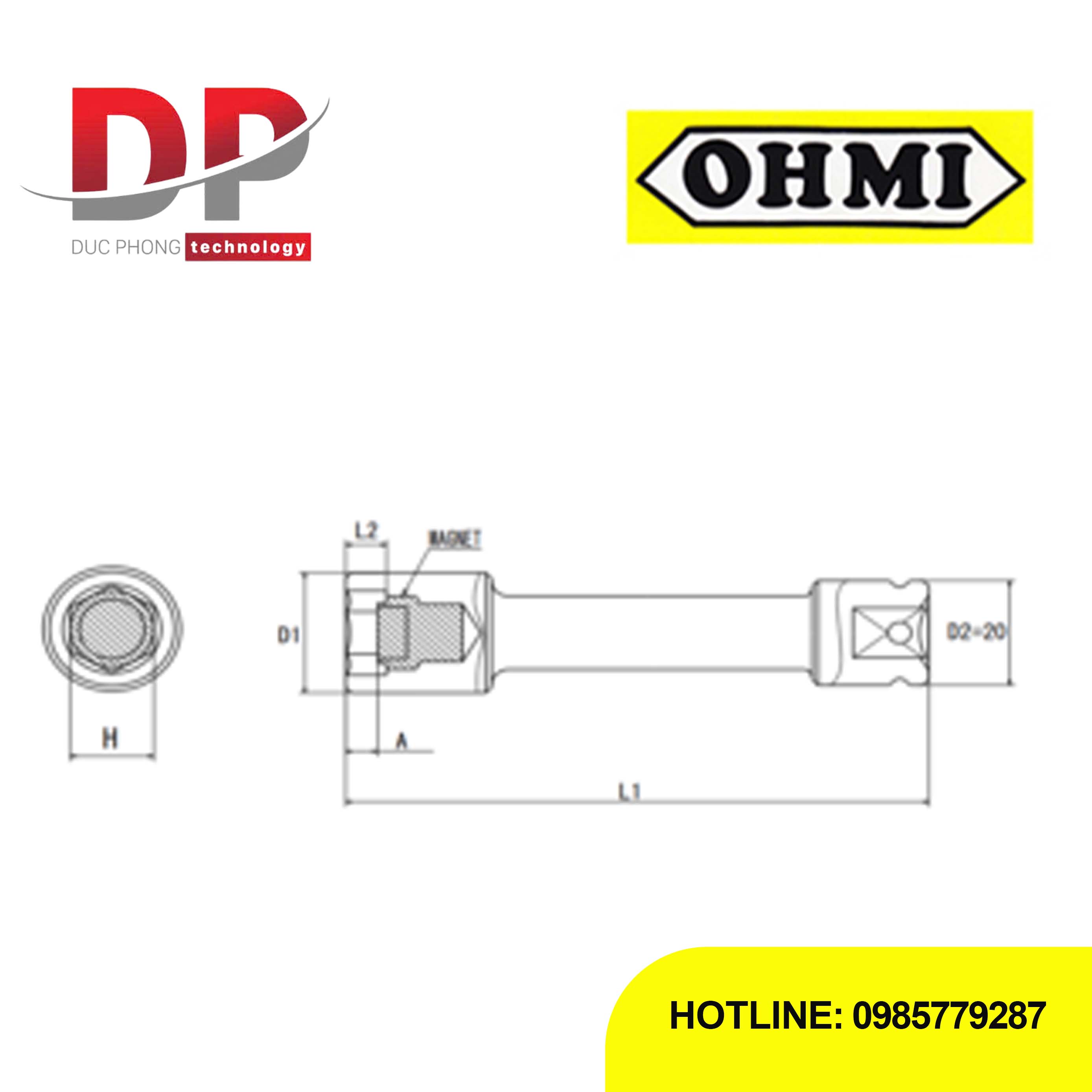 Đầu tuýp dài 3/8 inch OHMI SEIKI OS-3B H14x200 EX MAG