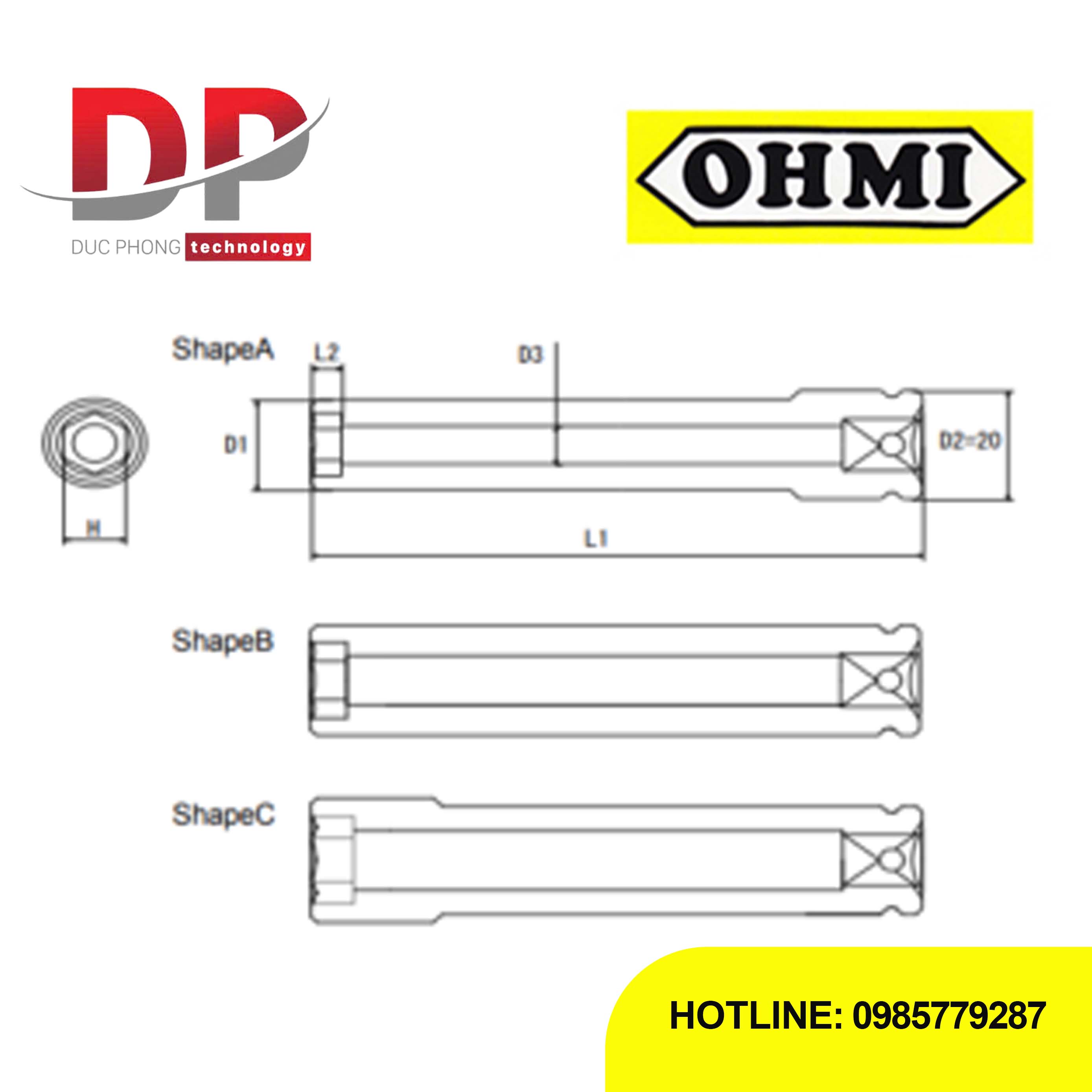Đầu tuýp dài 3/8 inch OHMI SEIKI OS-3B H17x100 DE – Deep Impact Socket