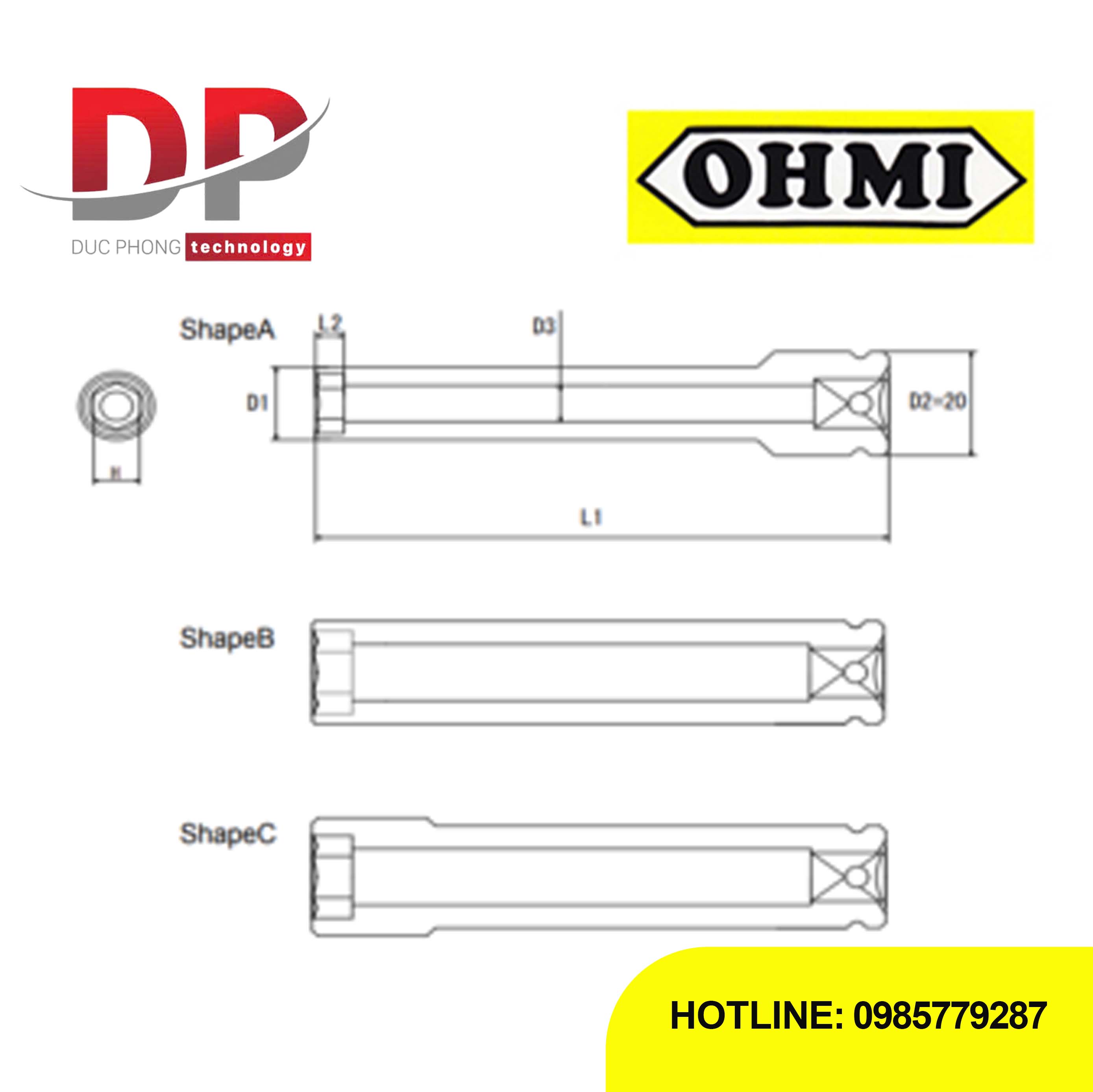 Đầu tuýp dài 3/8 inch OHMI SEIKI OS-3B H17x24x100 DE