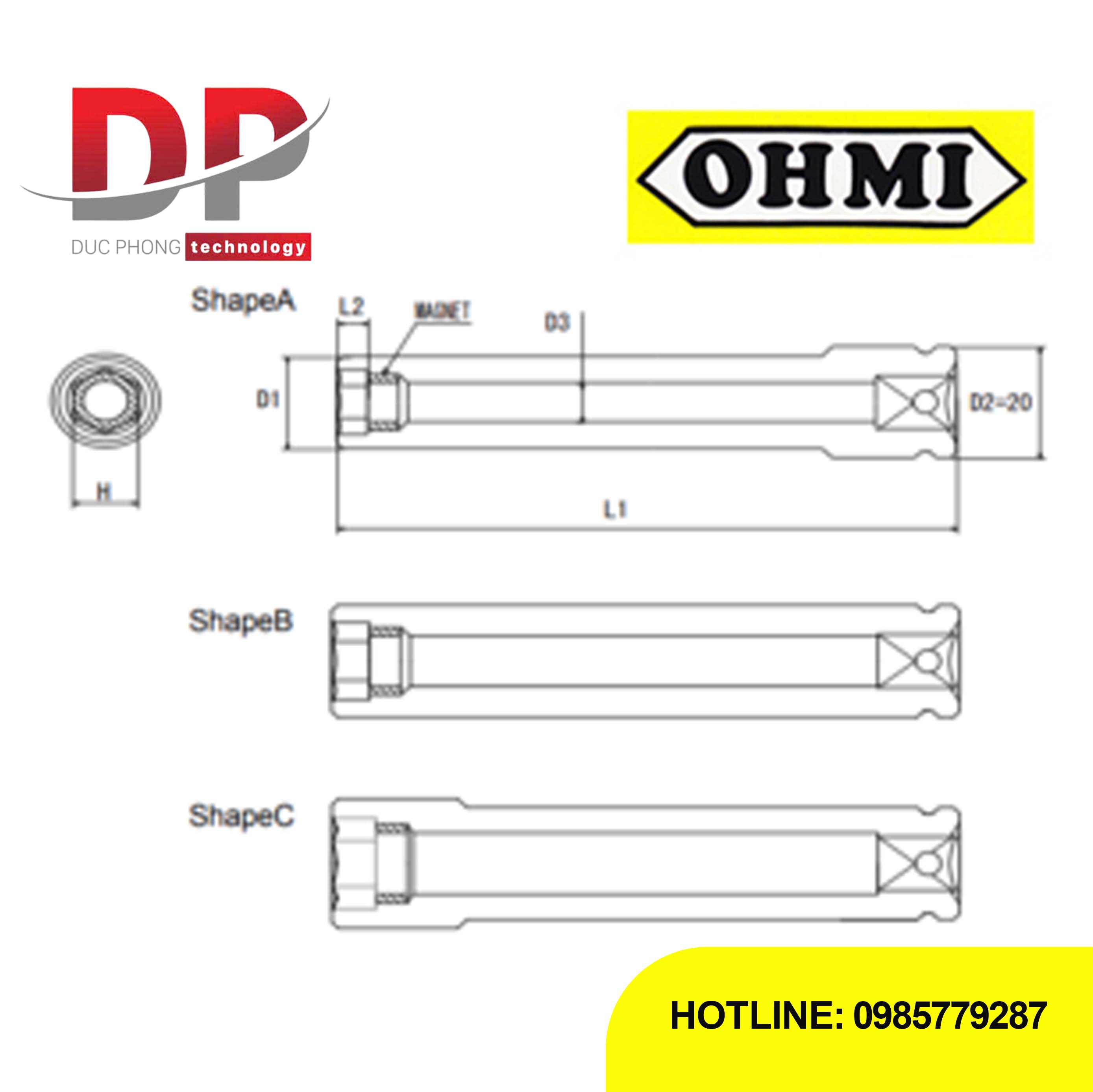 Đầu tuýp dài 3/8 inch OHMI SEIKI OS-3B H19x100 DE MR