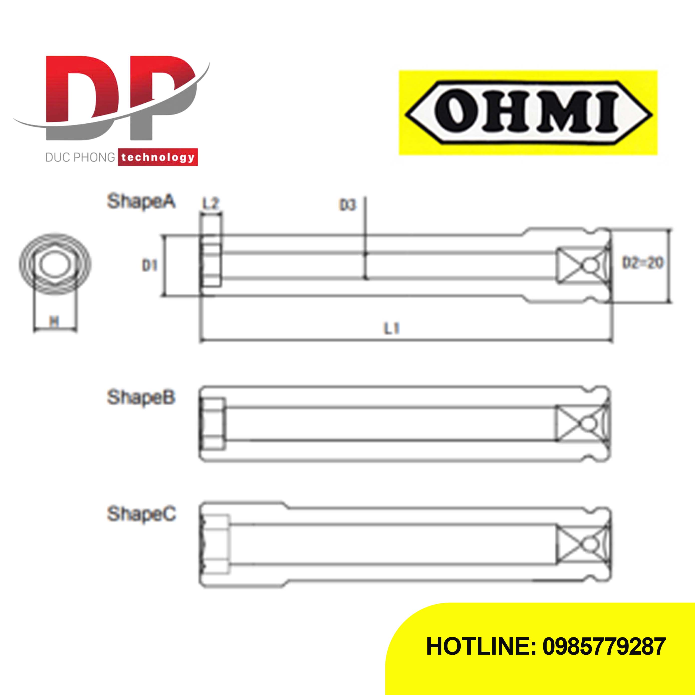 Đầu tuýp dài 3/8 inch OHMI SEIKI OS-3B H19x55 DE