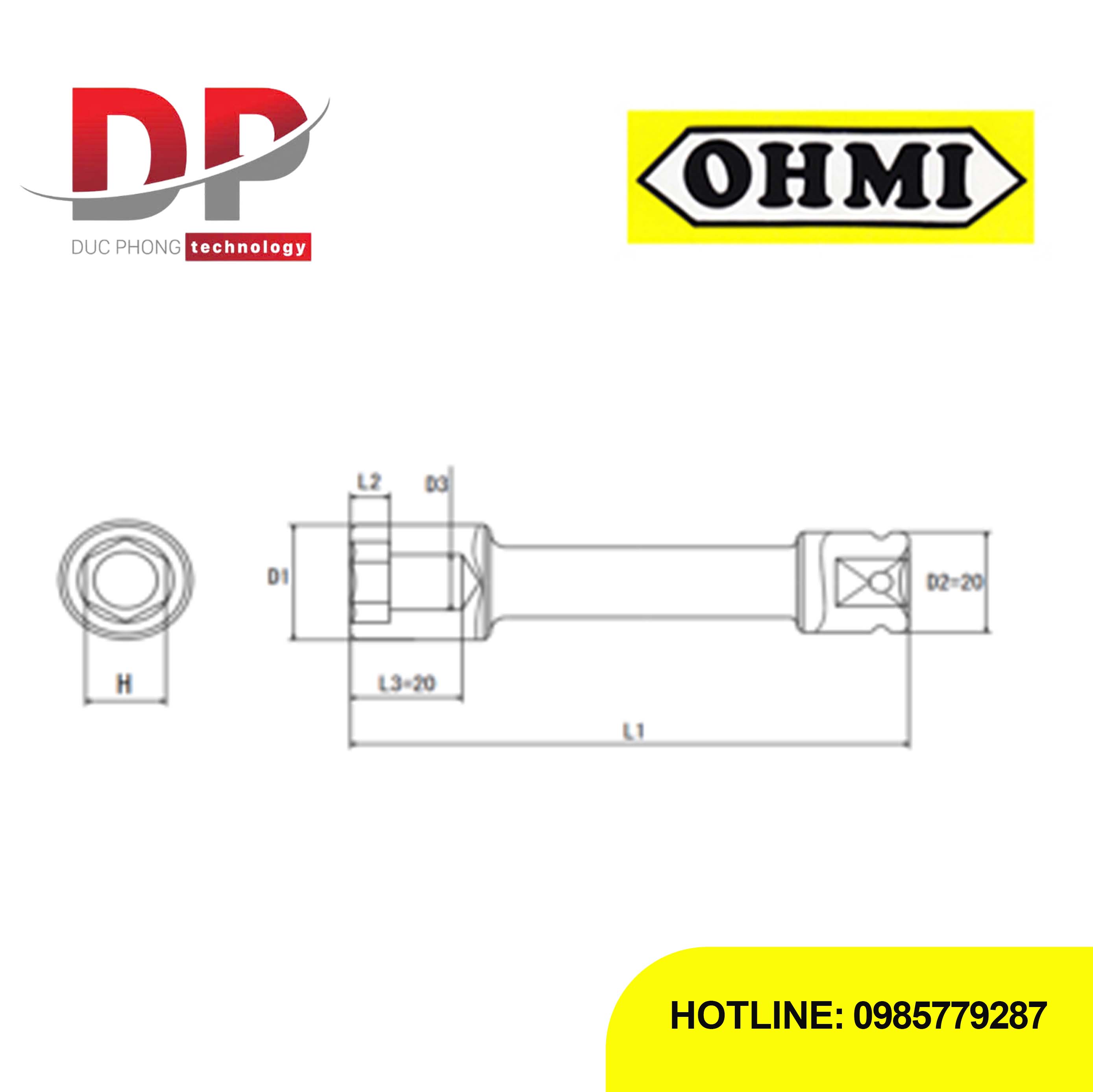 Đầu tuýp Impact nối dài Ohmi OS-3B H12x150 EX 3/8 inch (Extension Sockets)
