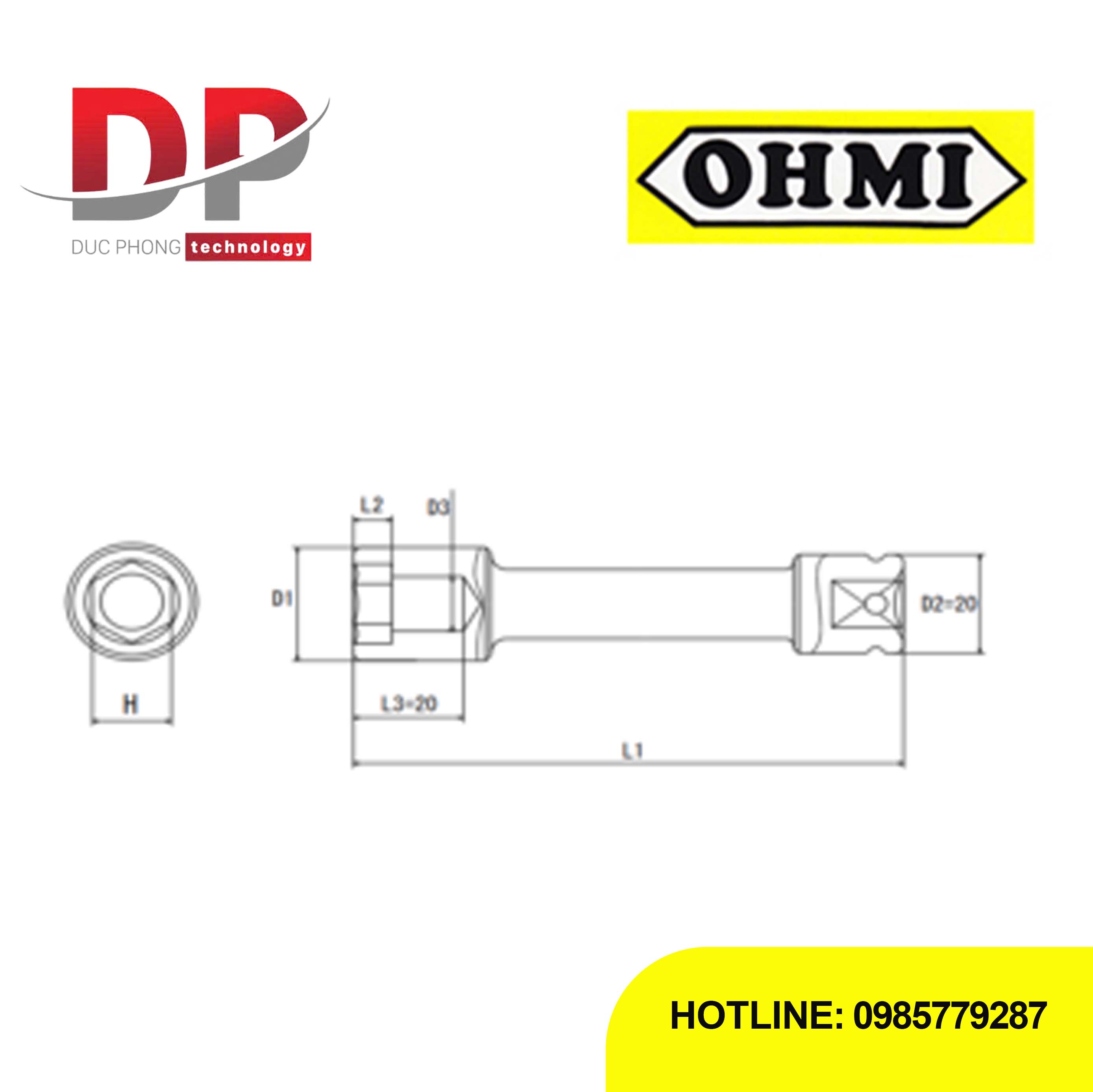 Đầu tuýp Impact nối dài Ohmi OS-3B H12x100 EX 3/8 inch