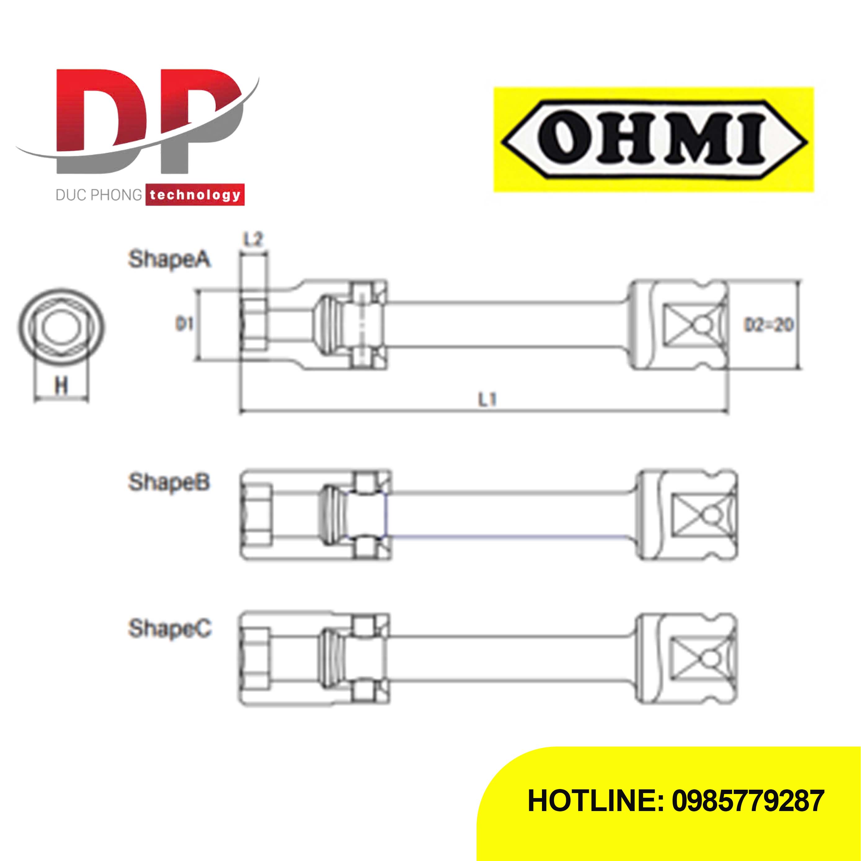 Đầu tuýp Impact Ohmi OS-3B H13x100 UN 3/8 inch Universal