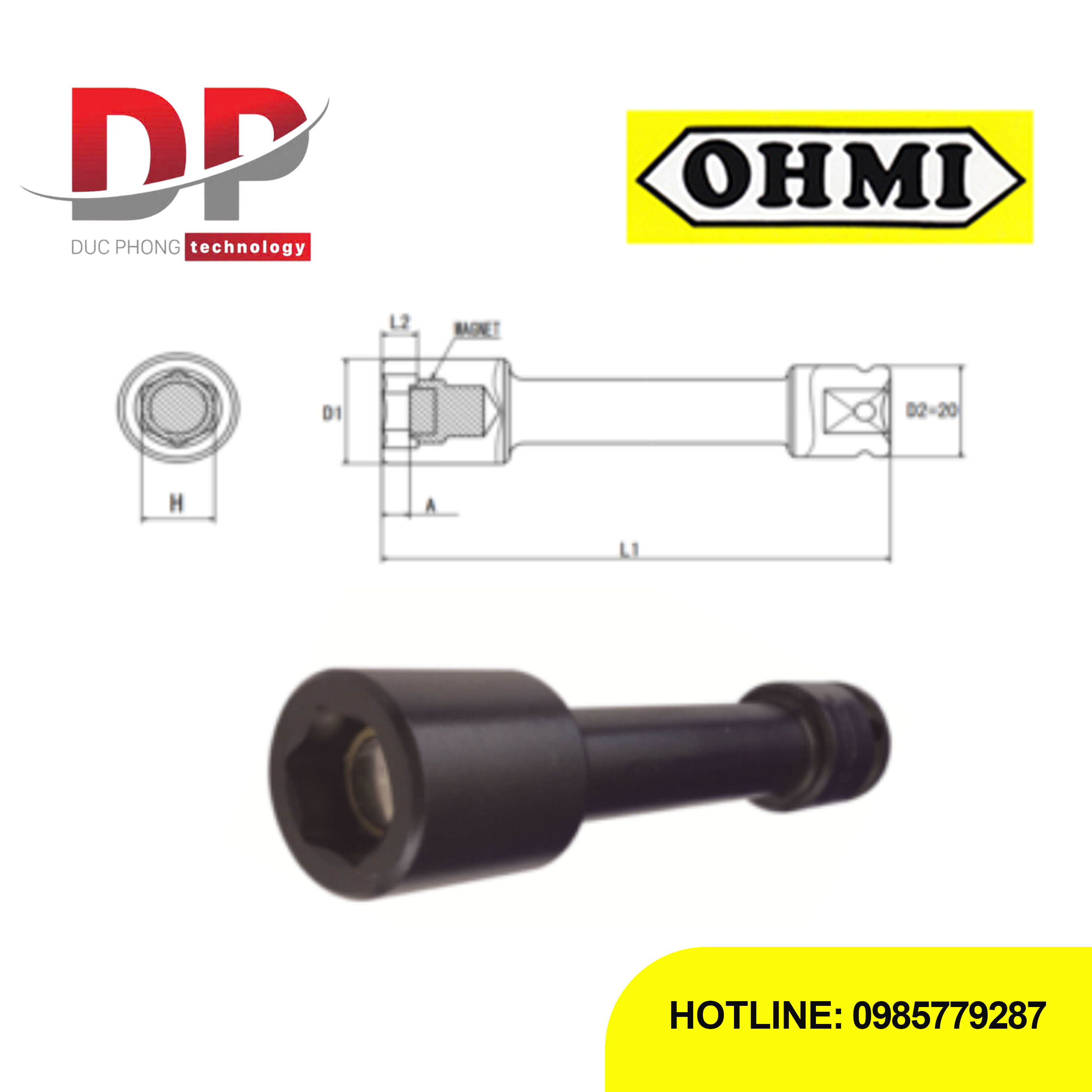 Đầu tuýp dài lục giác có nam châm cố định Ohmi OS-3B H10x150 EX MAG