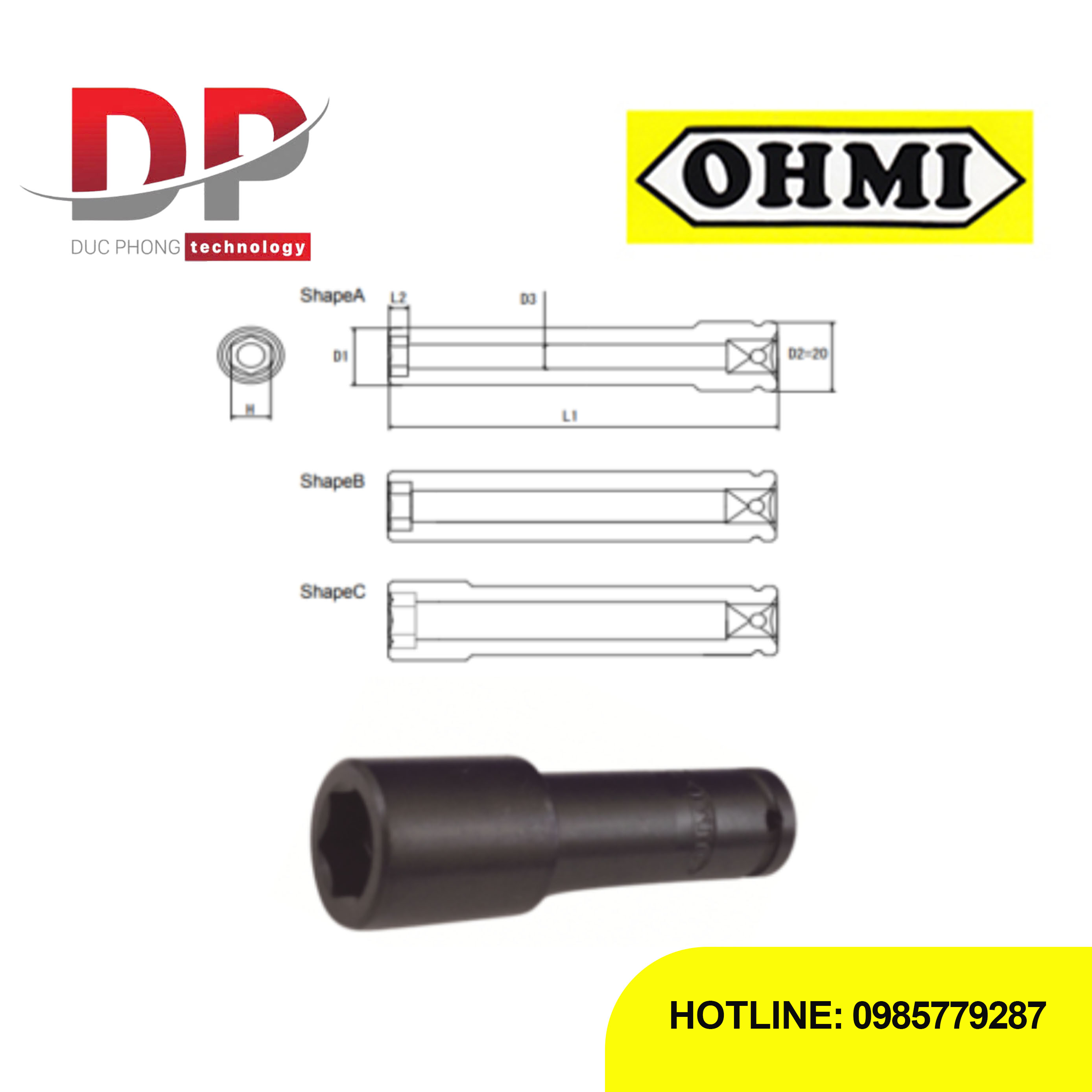 Đầu tuýp dài lục giác Ohmi OS-3B H10x100 DE