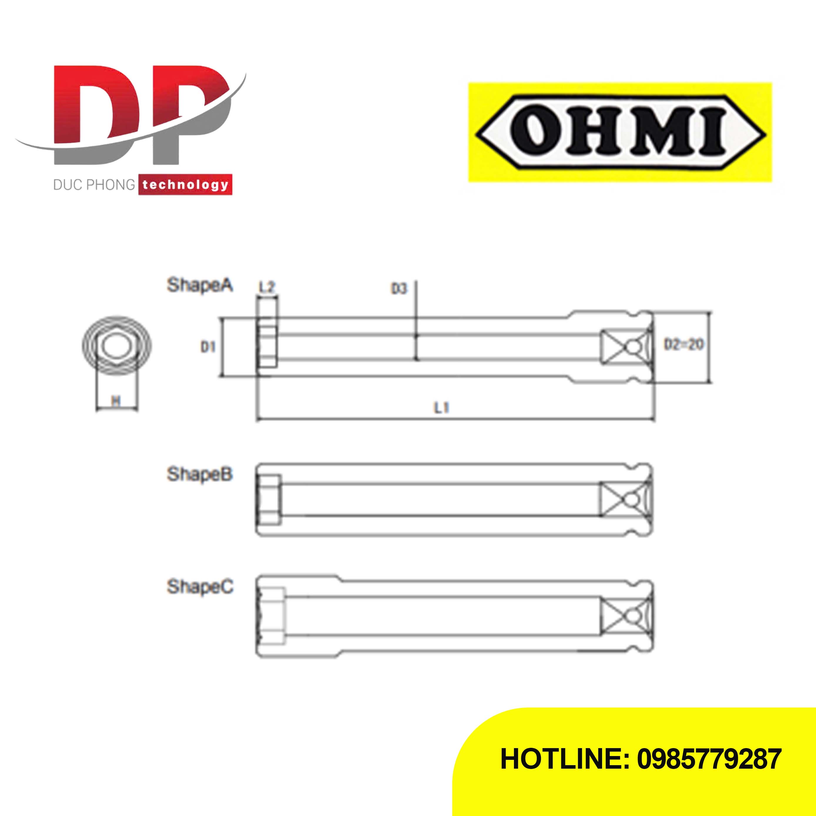 Đầu tuýp dài OS-3B H13x55 DE 3/8 inch (9.52mm) Impact Sockets OHMI SEIKI