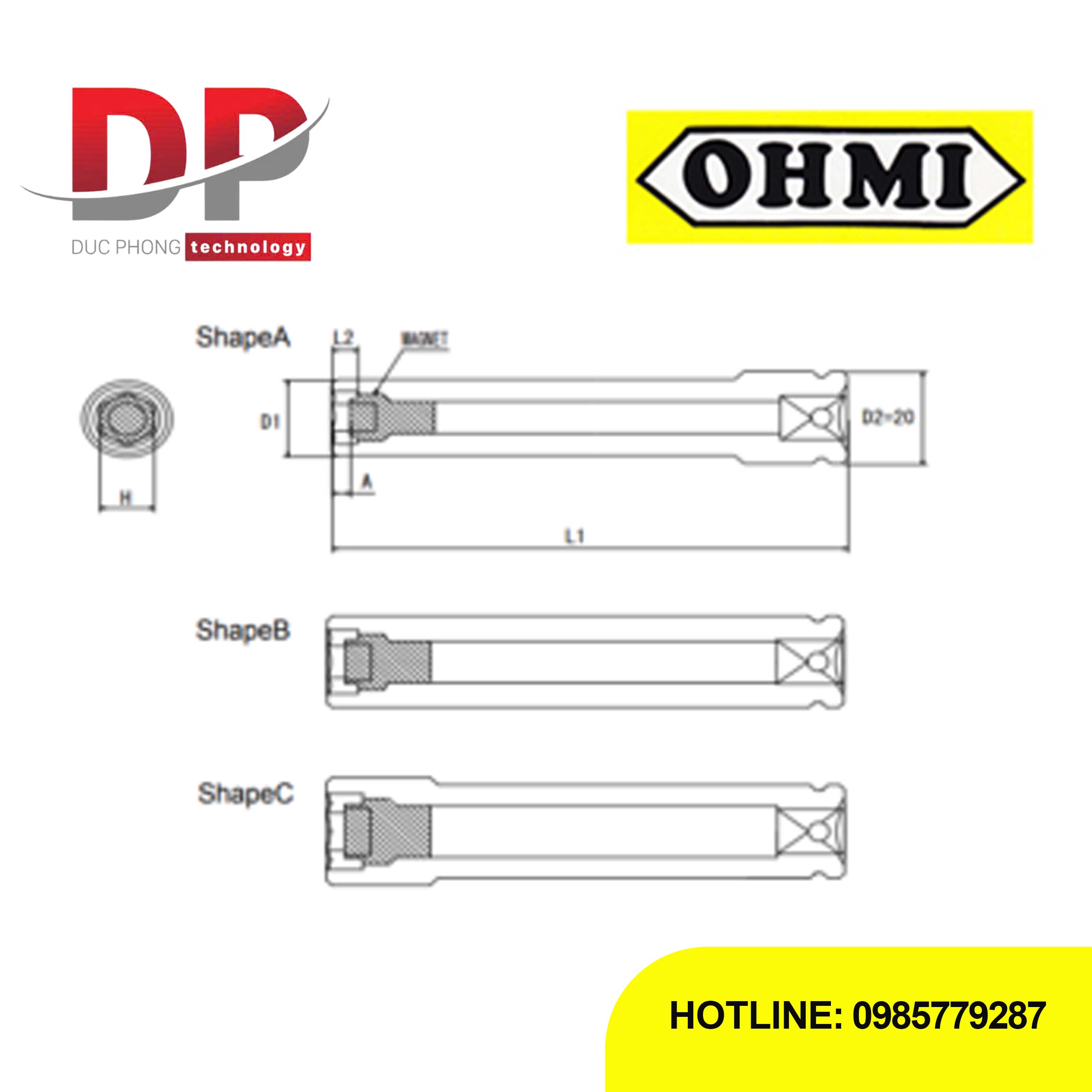 Đầu tuýp Impact 3/8″ OHMI SEIKI OS-3B H13x55 MAG – Socket nam châm cố định