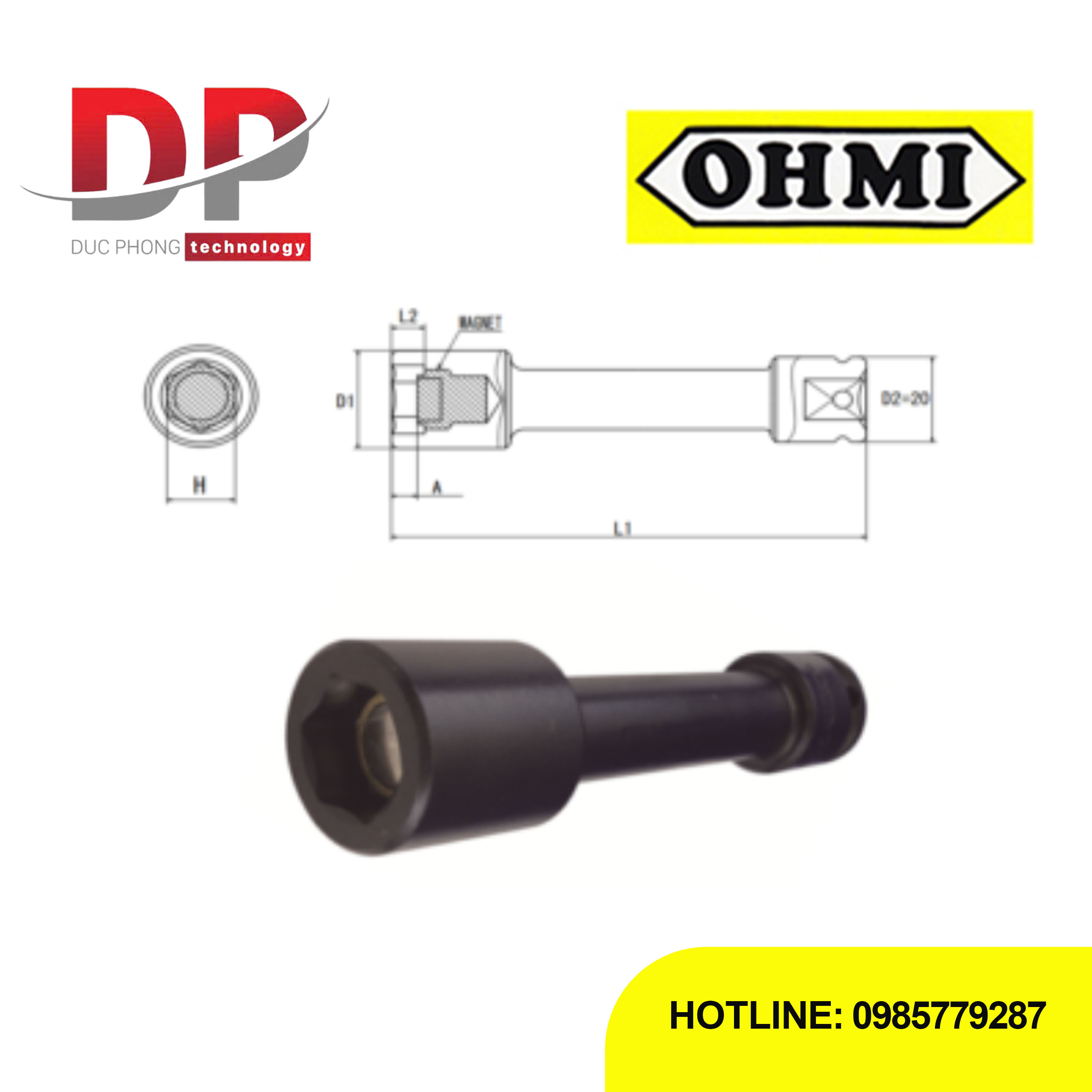 Đầu tuýp Impact Ohmi OS-3B H10x200 EX MAG 3/8 inch (Có nam châm)