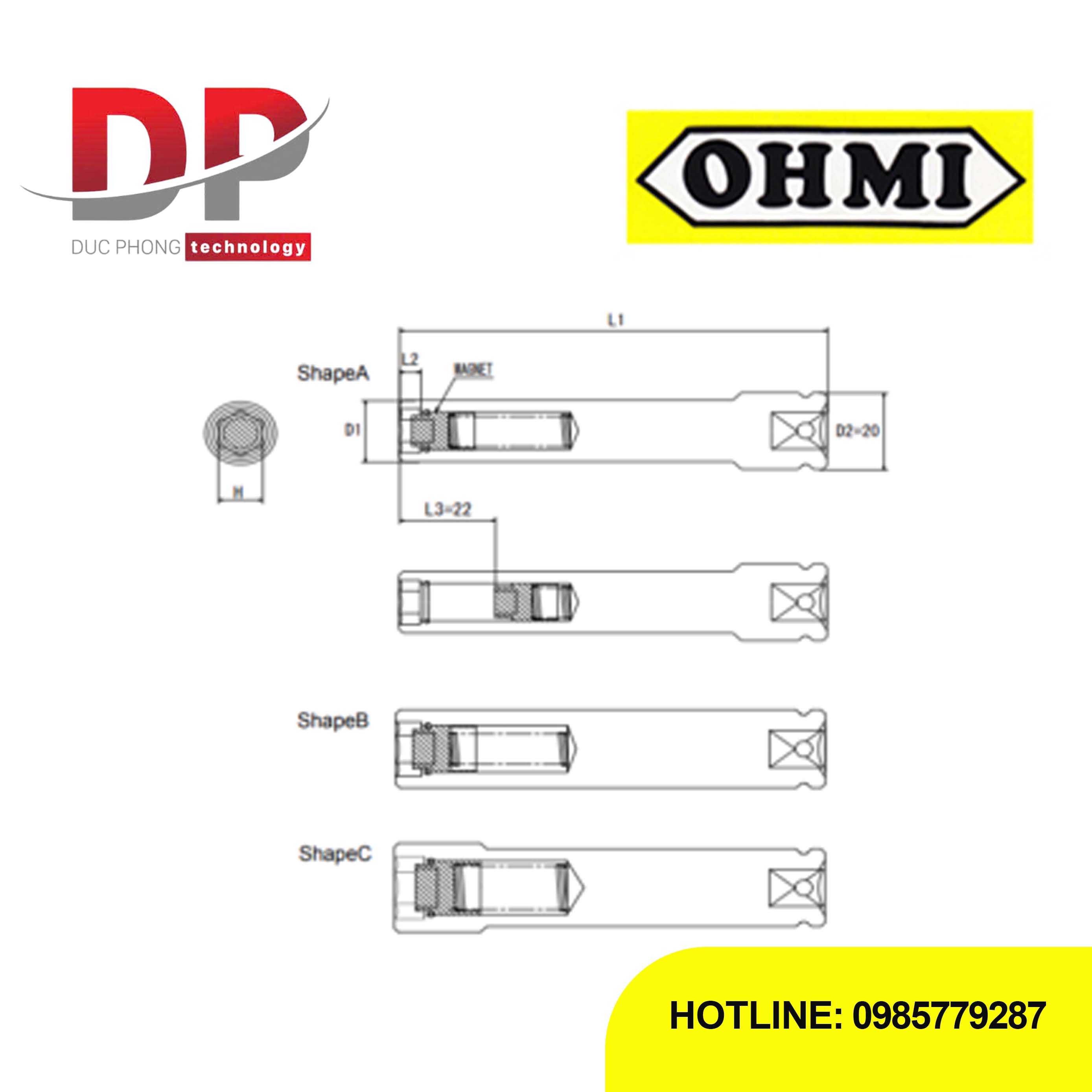 Đầu tuýp Impact Ohmi OS-3B H13x100 SM 3/8 inch Slide Magnet