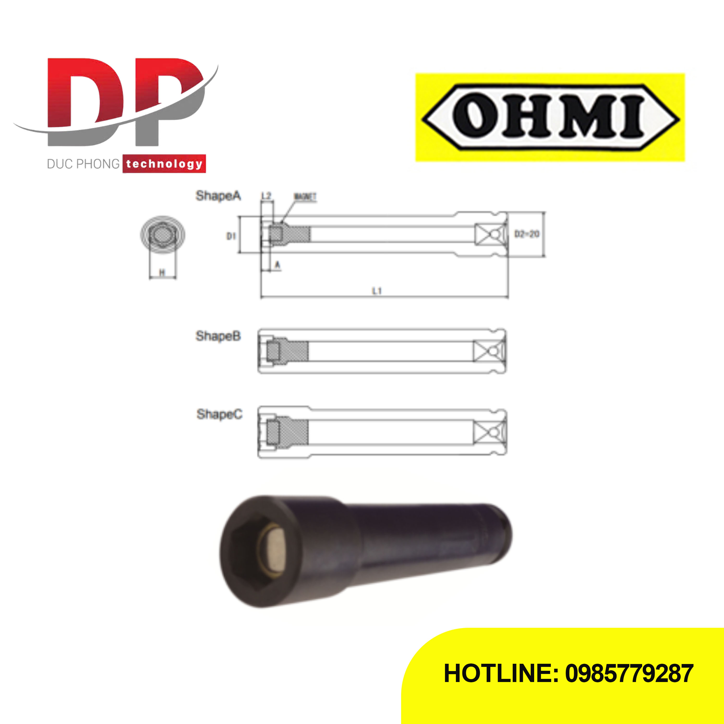 Đầu tuýp lục giác có nam châm cố định Ohmi OS-3B H10x100 MAG