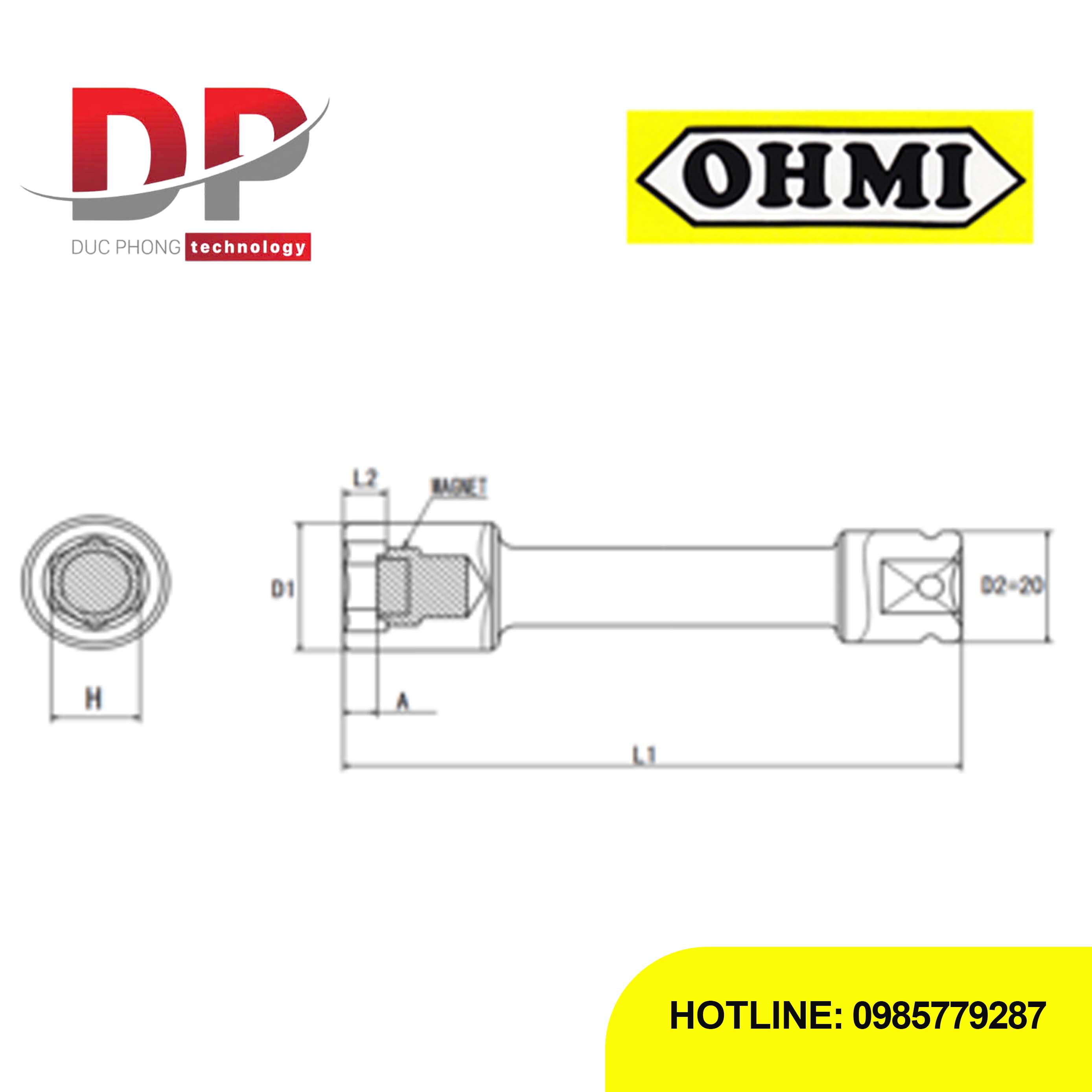 Đầu tuýp nối dài 3/8 inch OHMI SEIKI OS-3B H17x100 EX MAG