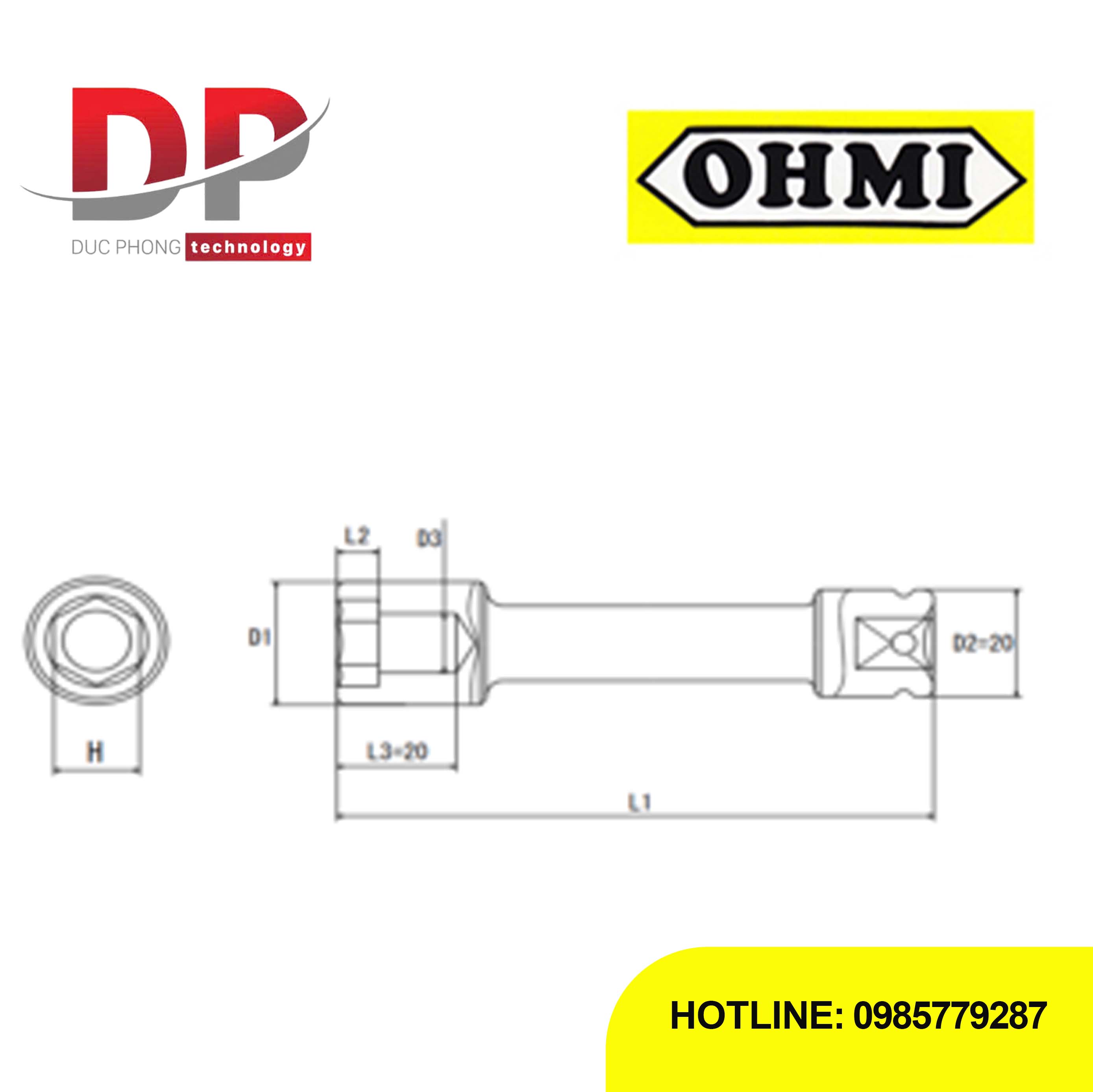 Đầu tuýp nối dài 3/8 inch OHMI SEIKI OS-3B H17x150 EX