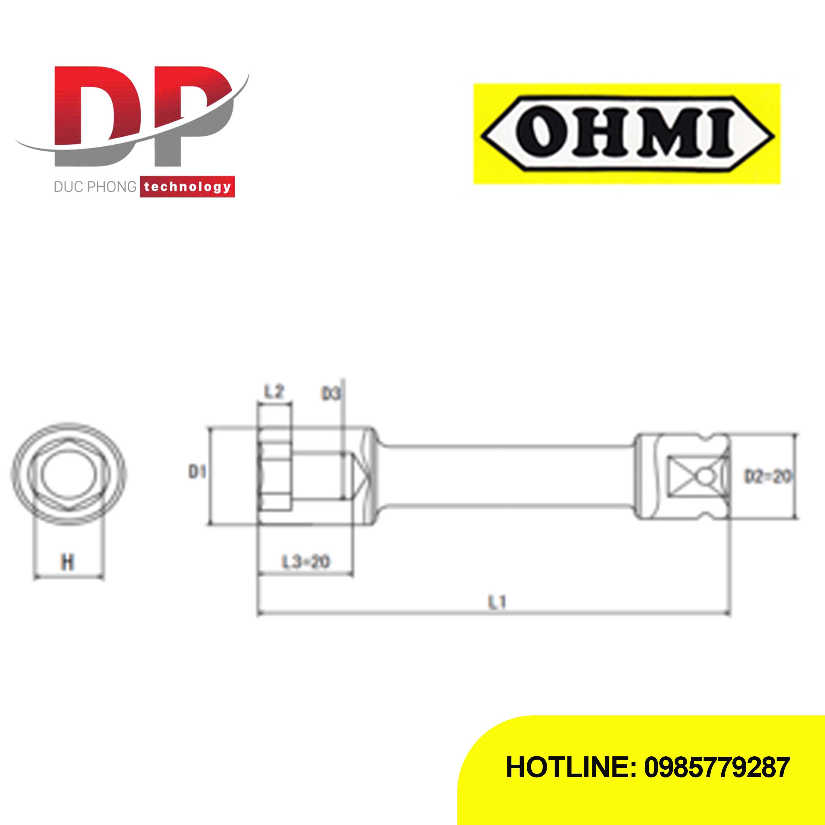 Đầu tuýp nối dài 3/8 inch OHMI SEIKI OS-3B H17x200 EX