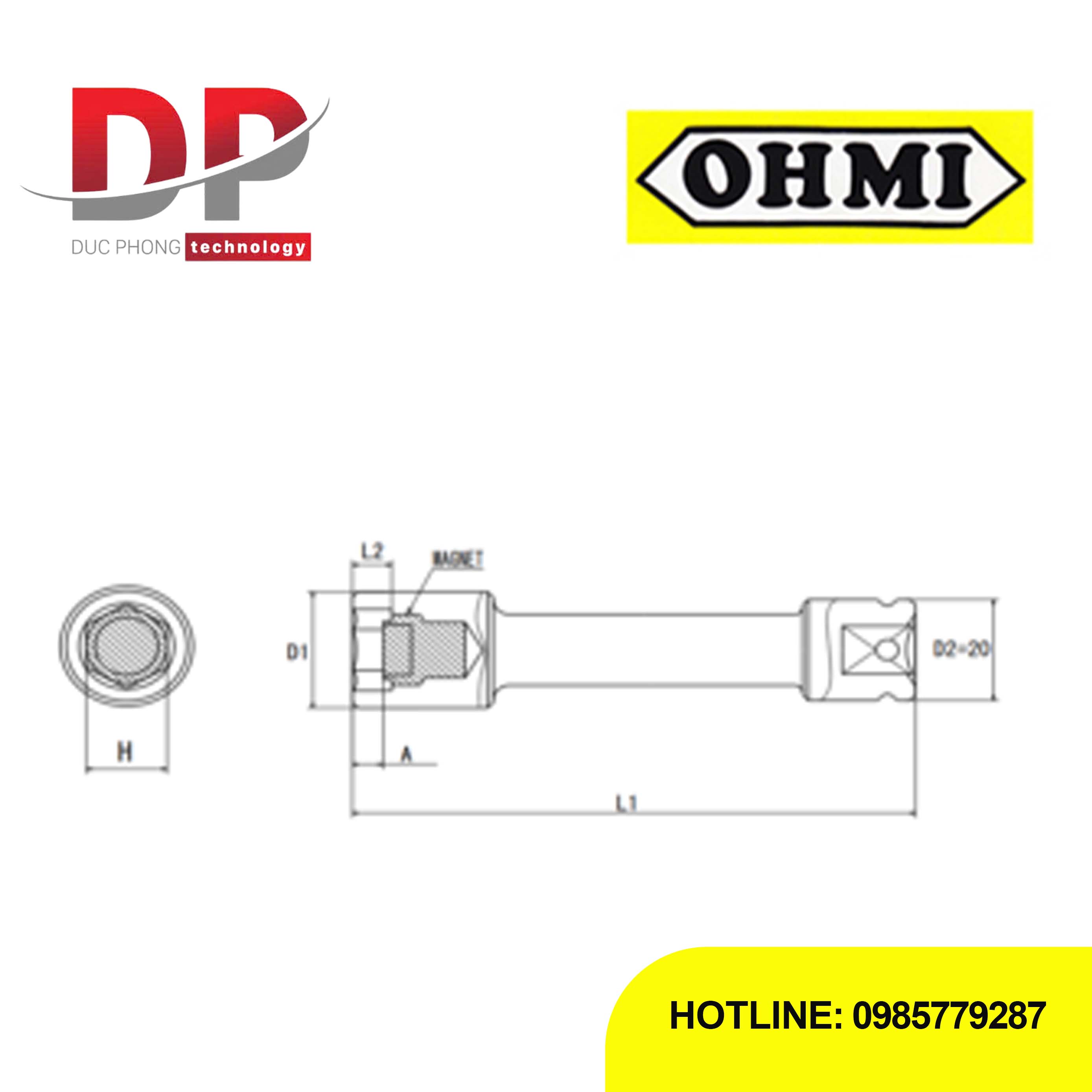 Đầu tuýp nối dài 3/8 inch OHMI SEIKI OS-3B H17x200 EX MAG