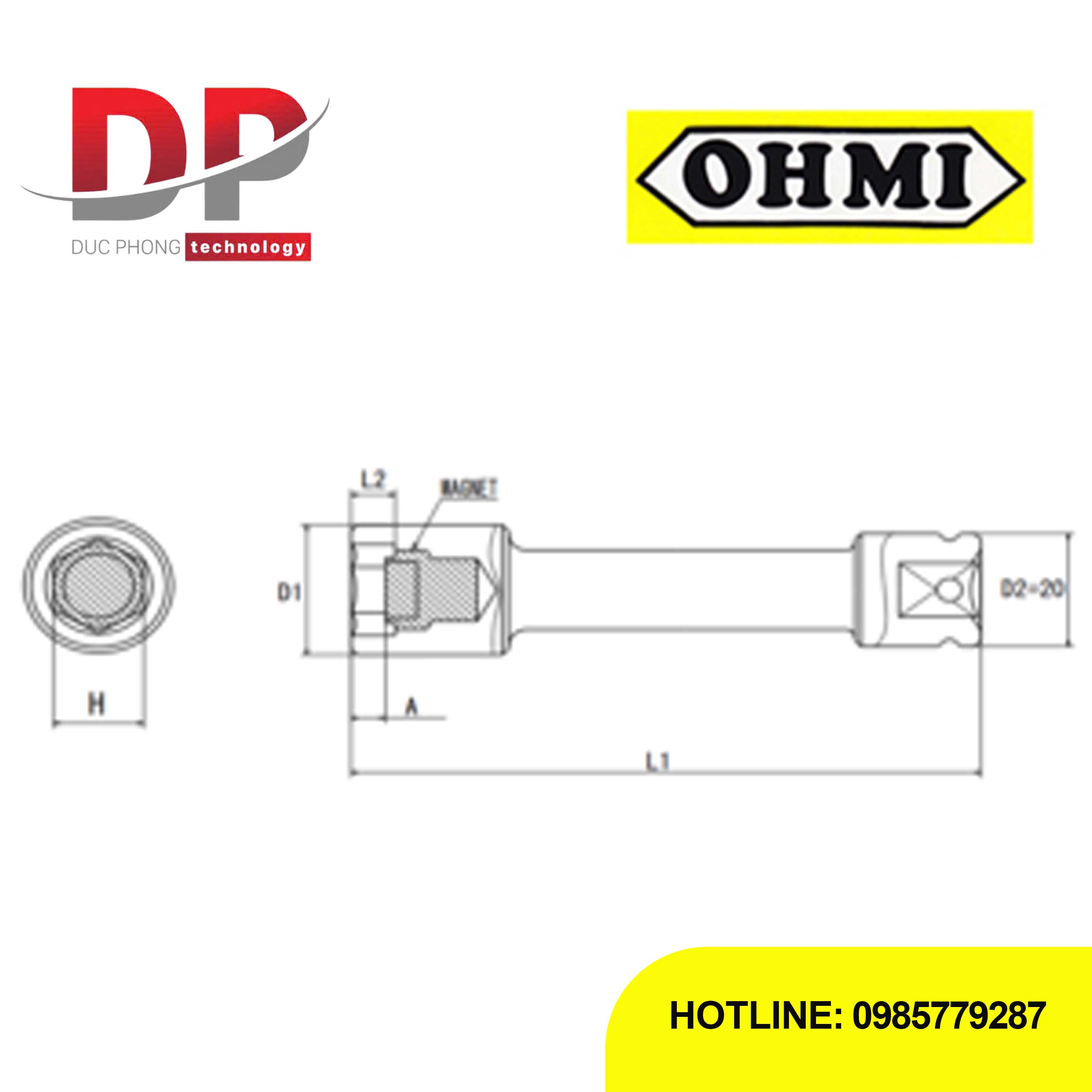 Đầu tuýp nối dài 3/8 inch OHMI SEIKI OS-3B H17x250 EX MAG