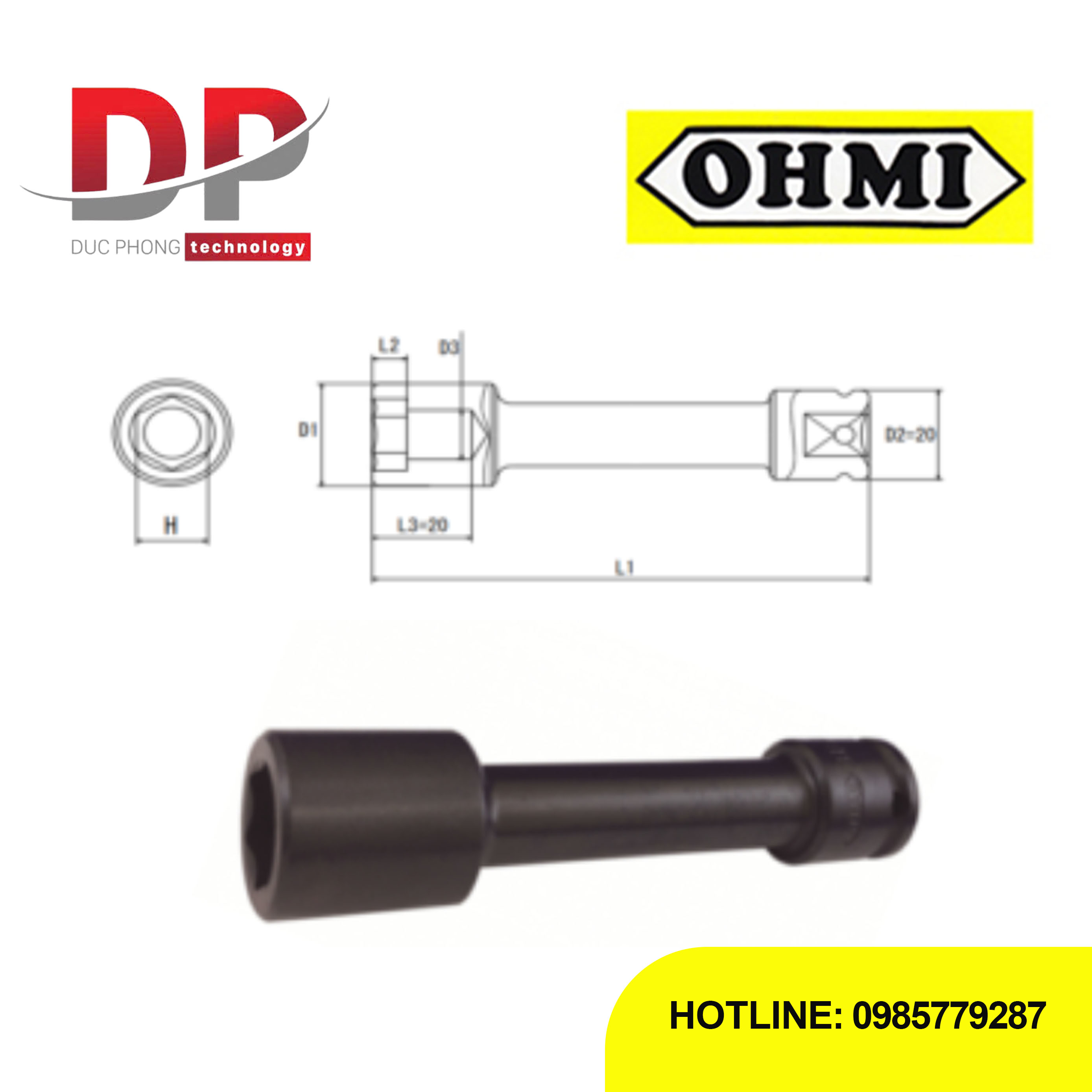 Đầu tuýp nối dài Ohmi OS-3B H10x200 EX