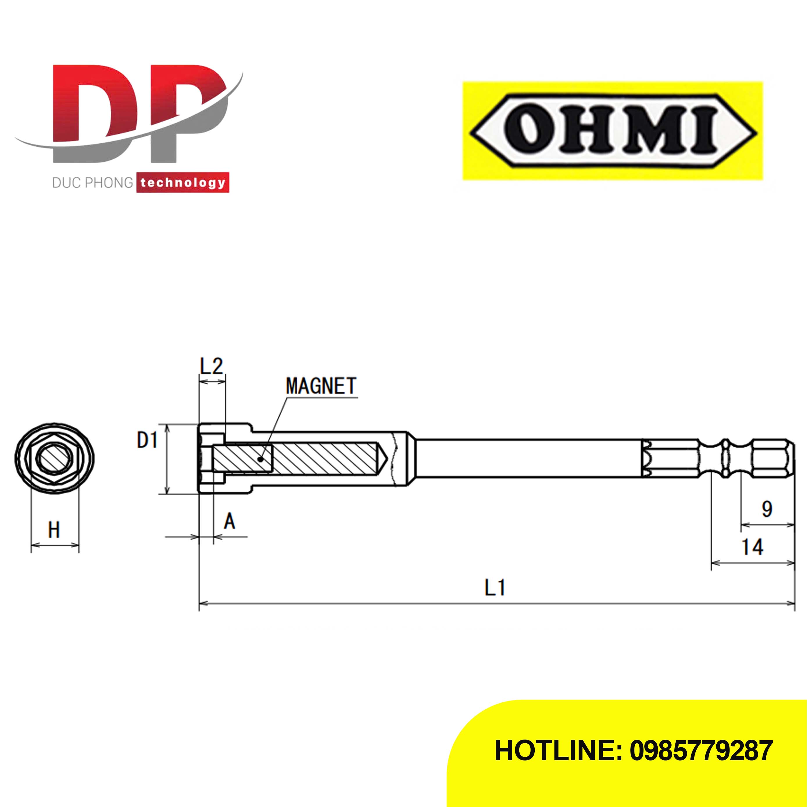 Đầu vặn đai ốc bulong có nam châm Ohmi V-32B H5.5x100 MAG