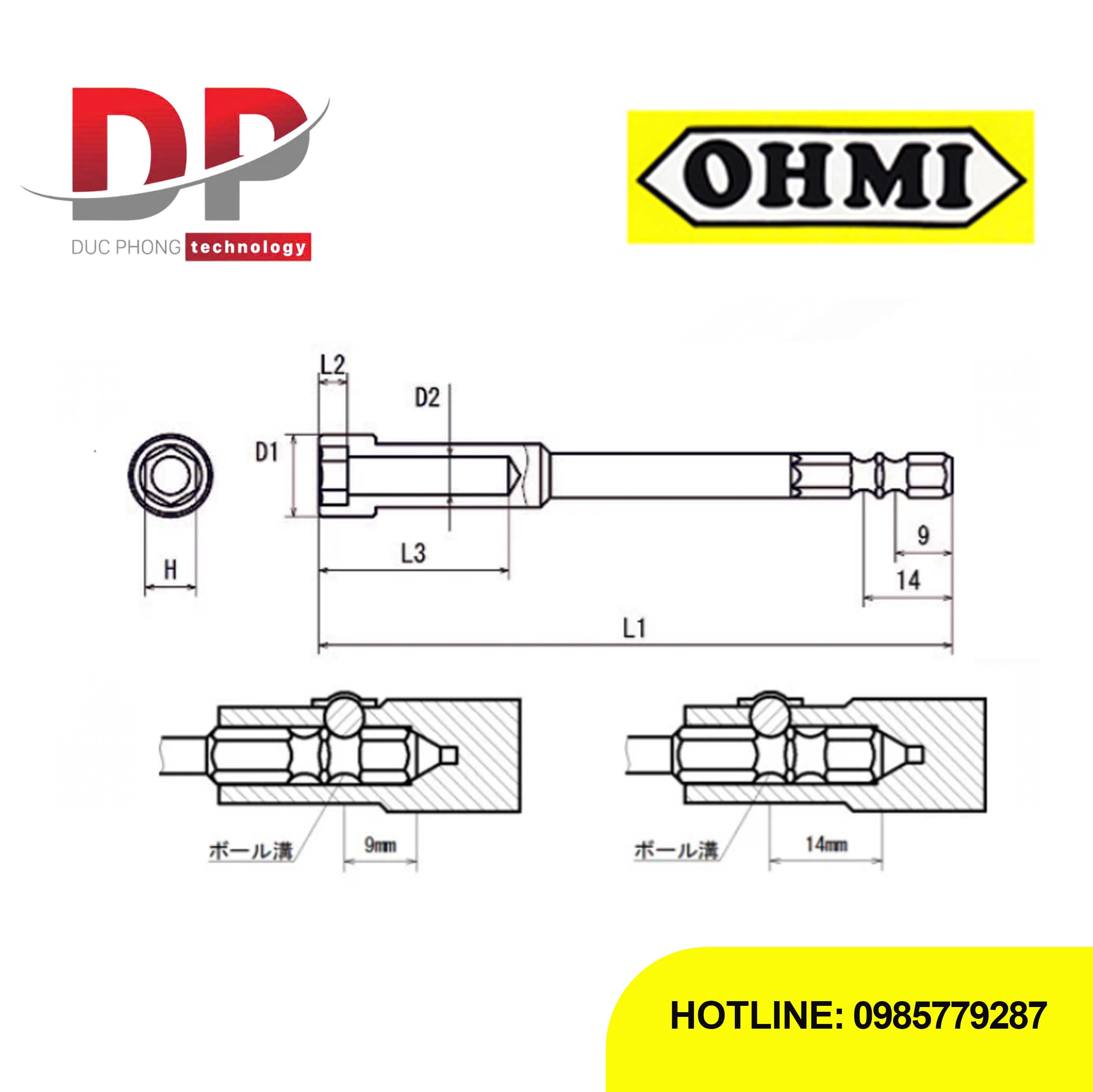 Đầu vặn đai ốc bulong Ohmi V-32B H4.5x55