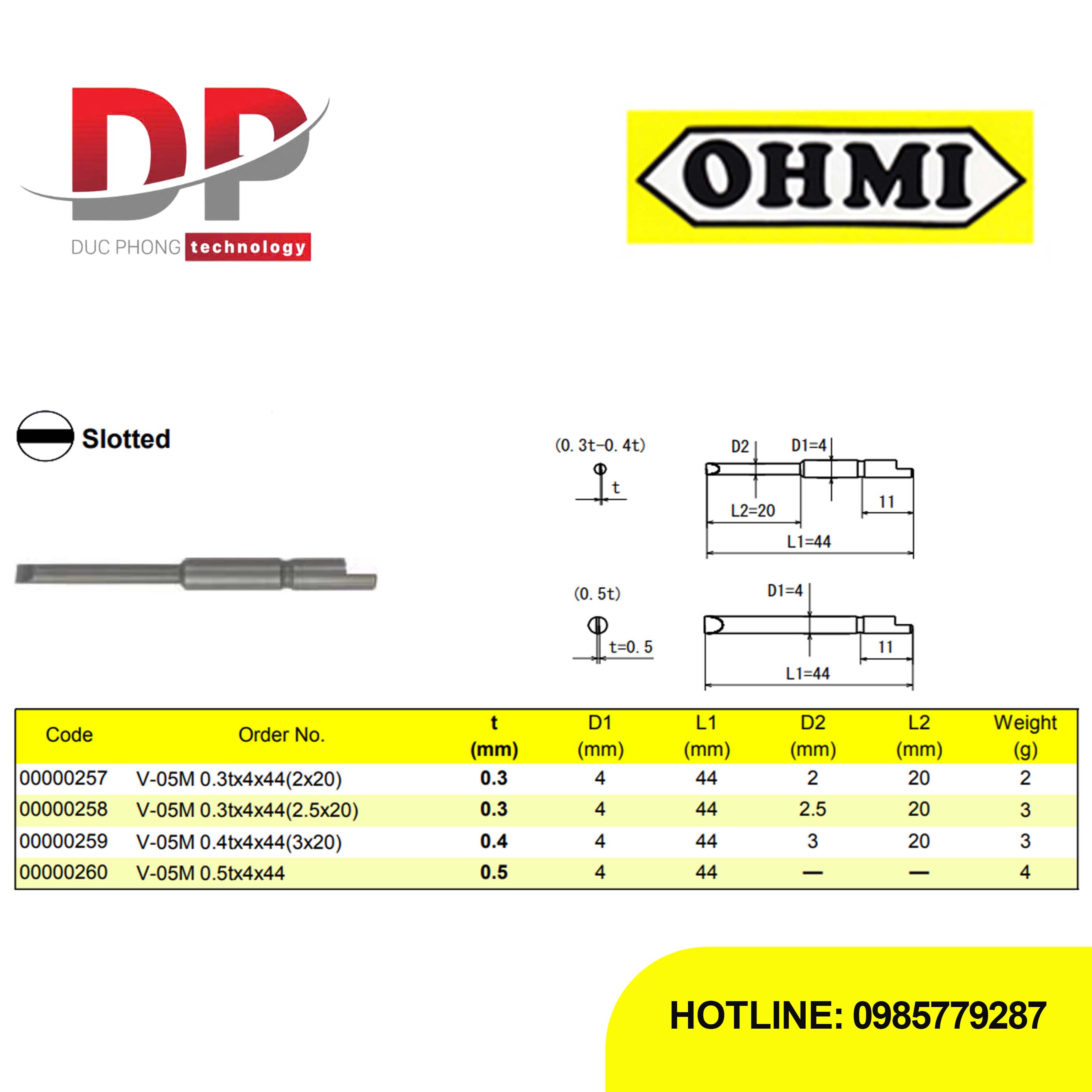 Mũi vặn vít dẹt OHMI V-05M Series