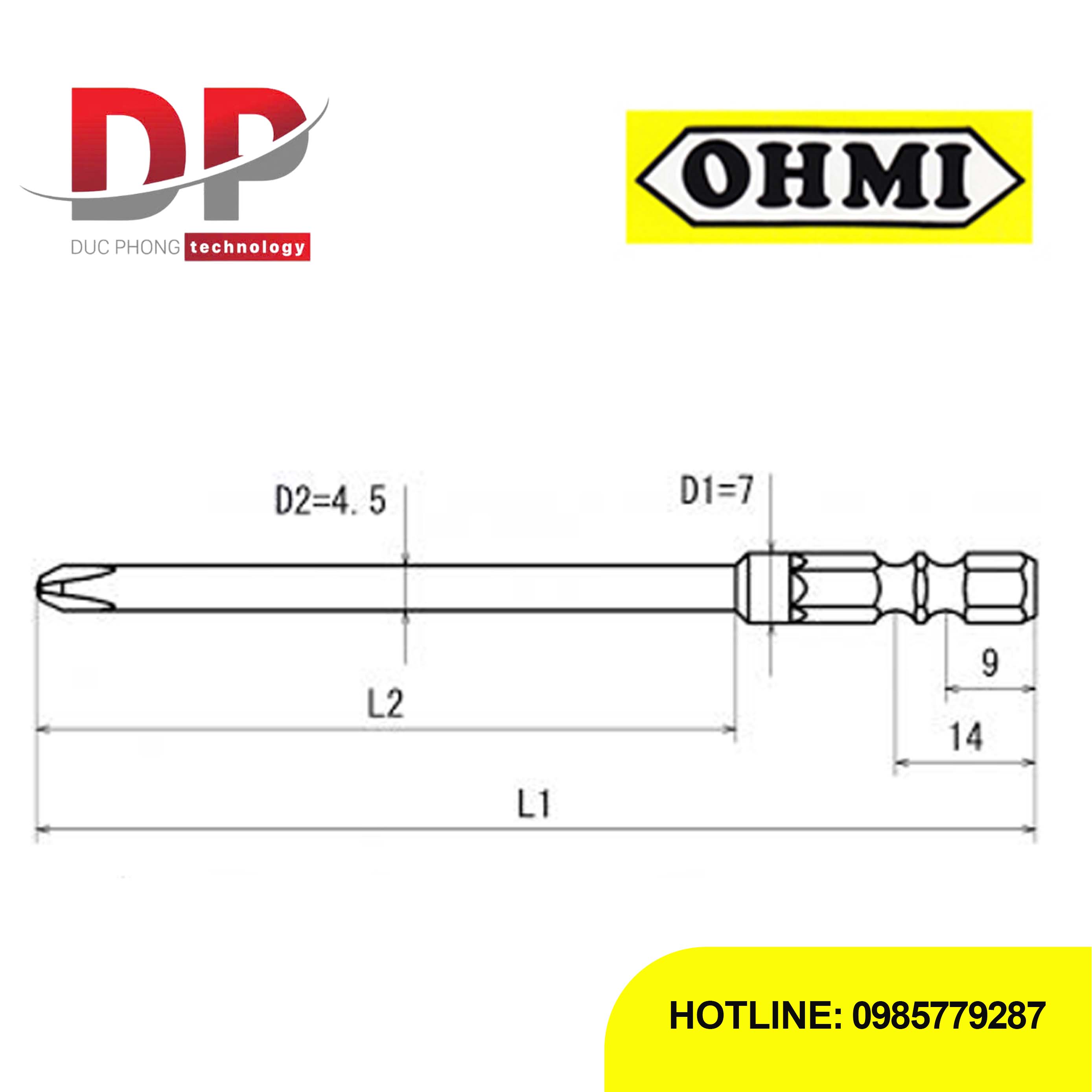 Mũi vặn vít điện tử bake Ohmi V-32 No.2x7x150(4.5x120)