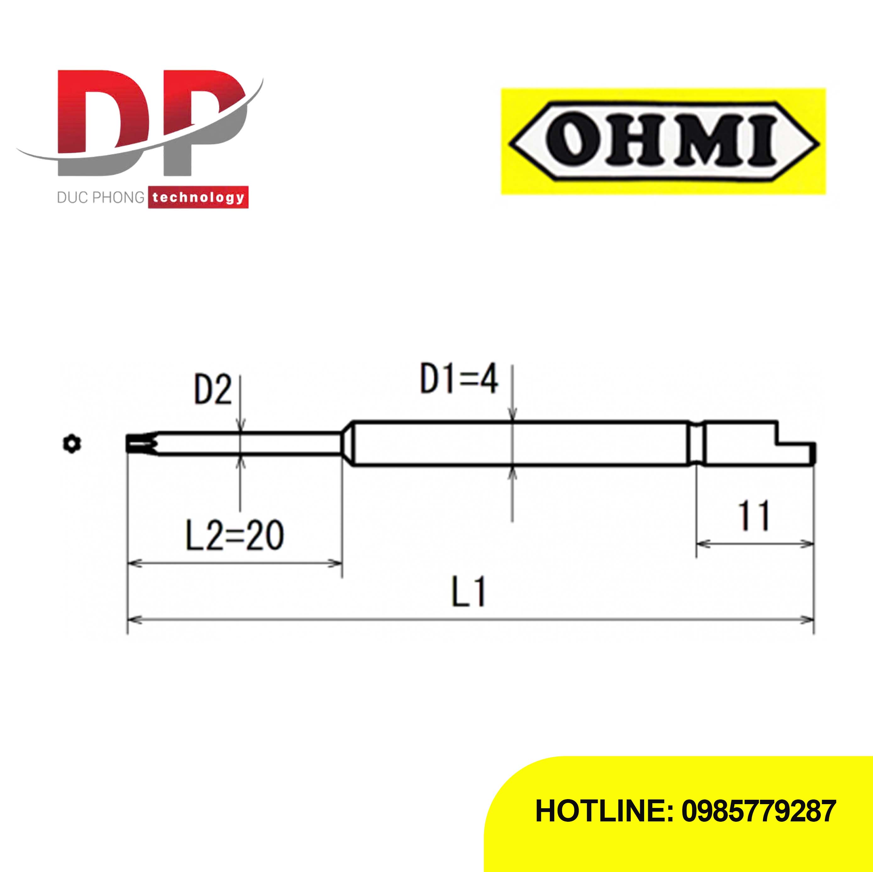 Mũi vặn vít hoa thị có lỗ OHMI V-05T
