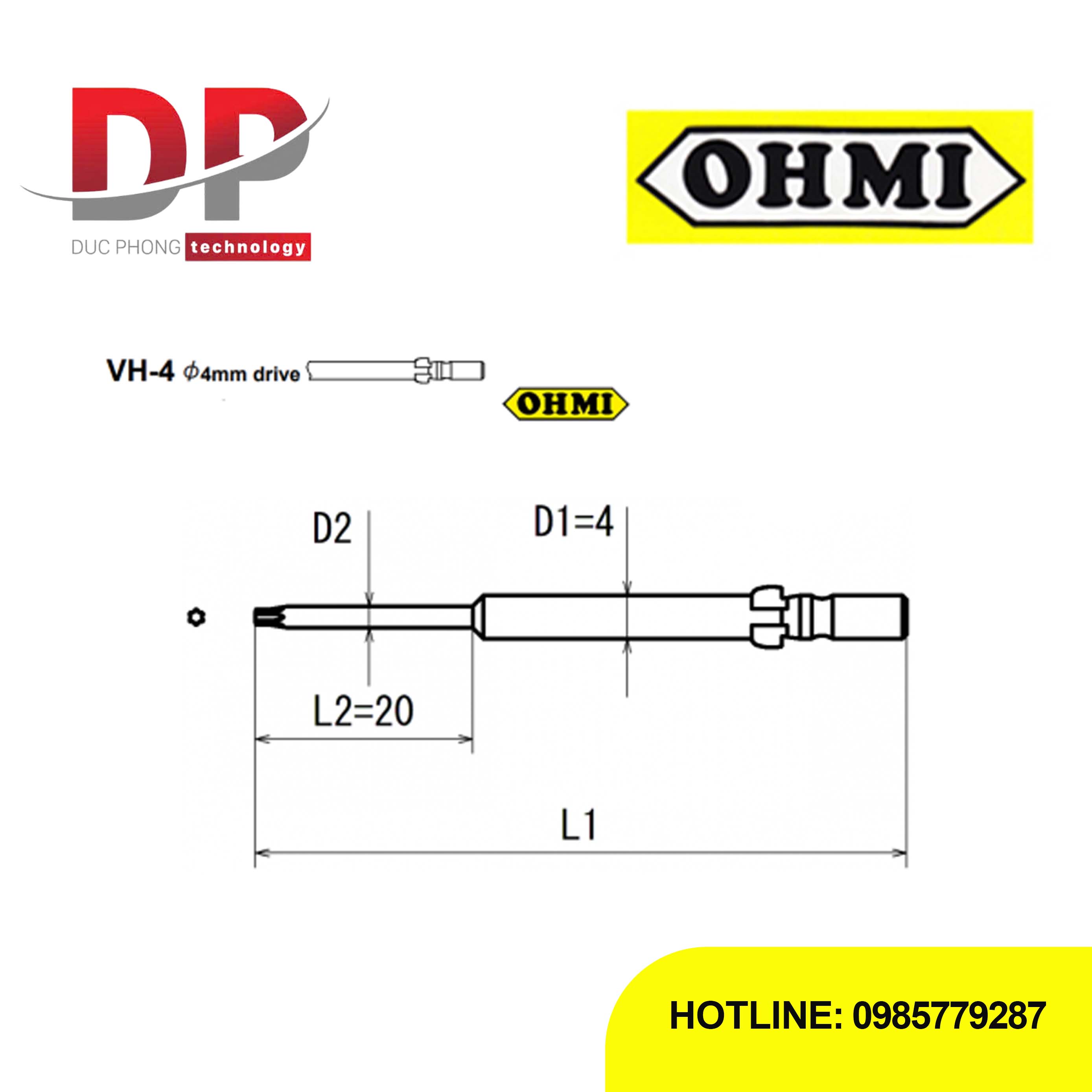 Mũi vặn vít hoa thị T8 OHMI VH-4T T8x4x40(3x20)