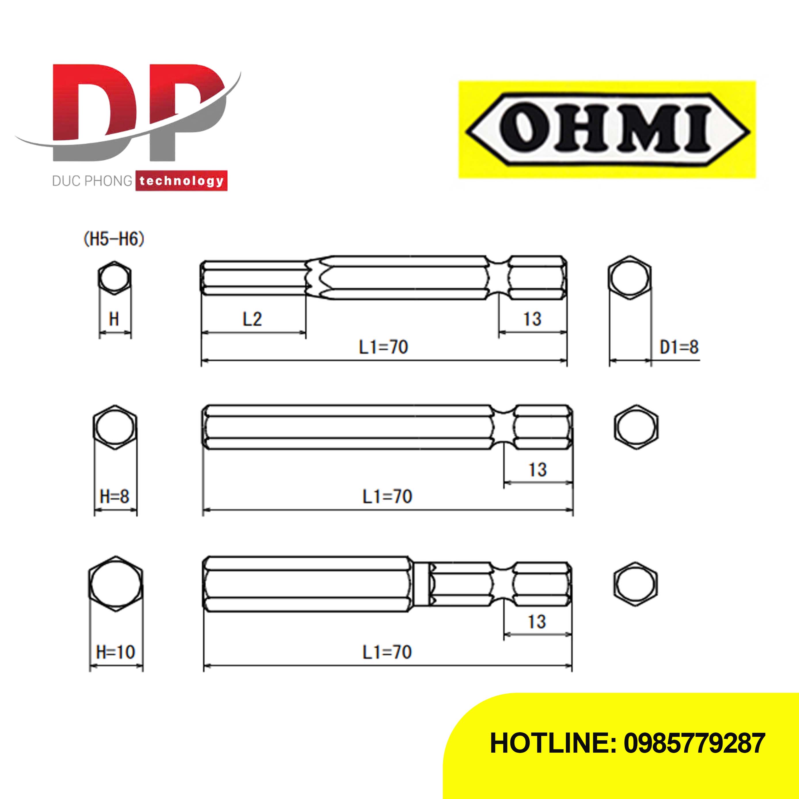 Mũi vặn vít ổ lục giác Ohmi V-24X H10x70