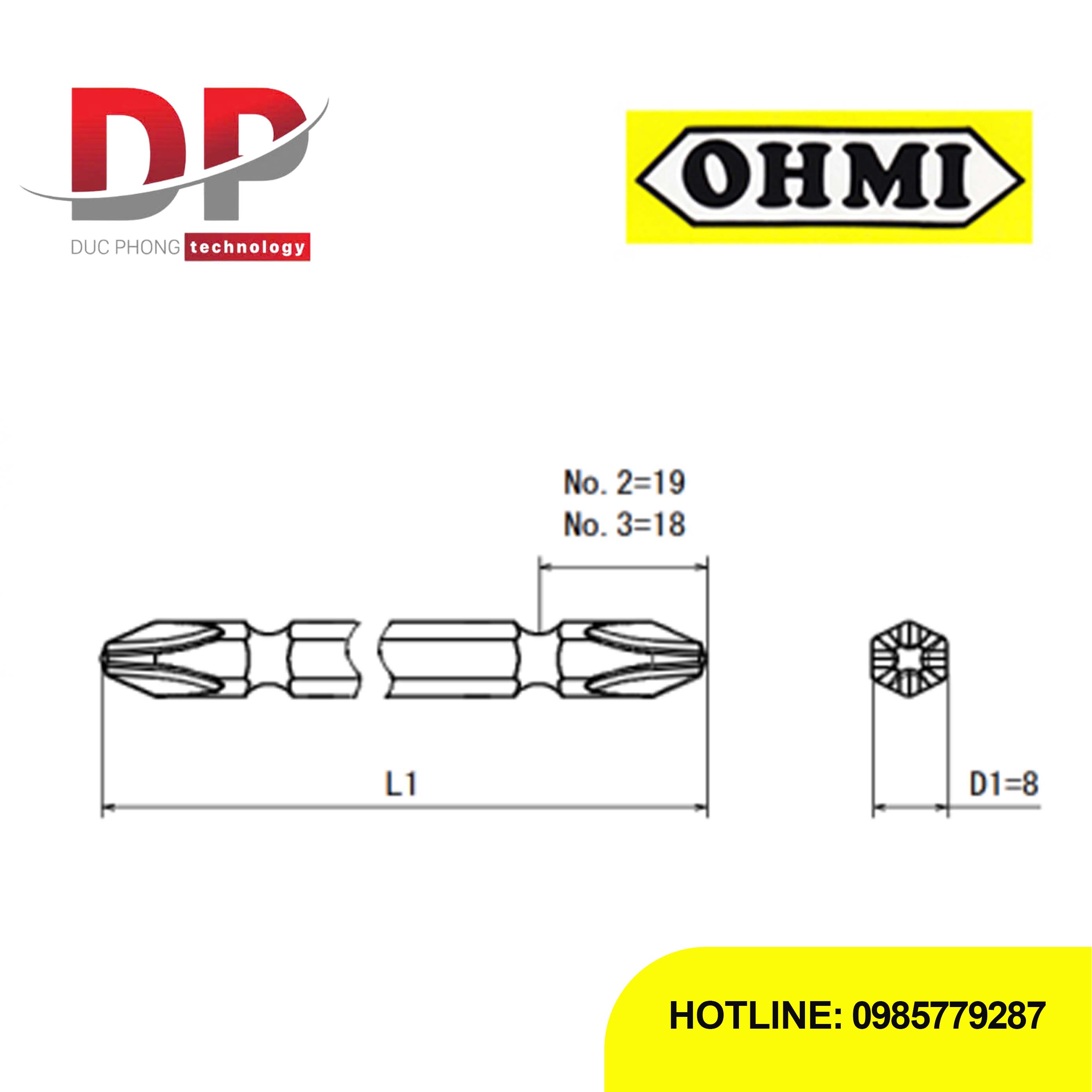 Mũi vít bake 2 đầu OHMI V-24W No.3x8x110