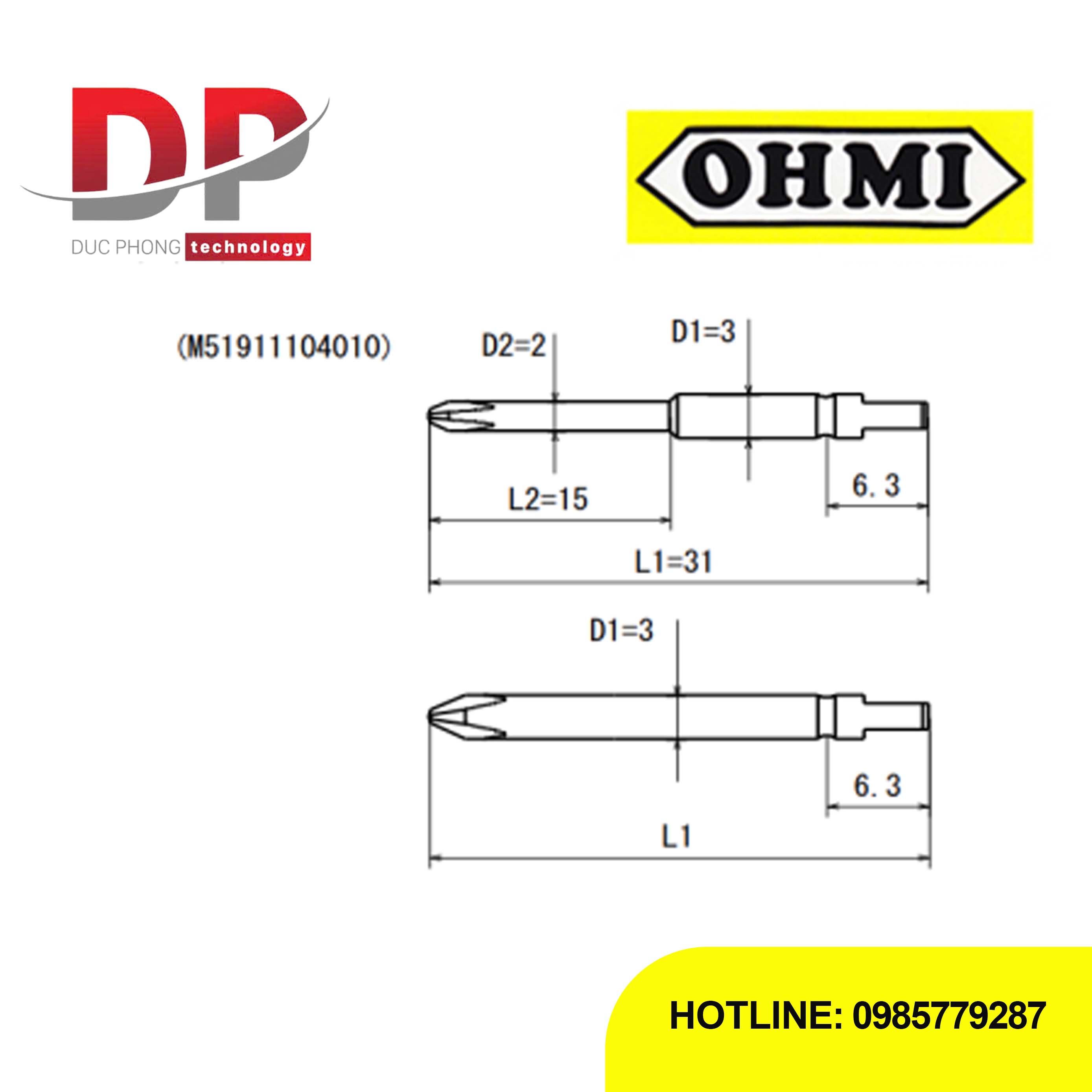 Mũi vít bake chuôi gài cá mập OHMI MV-01 No.0x3x60