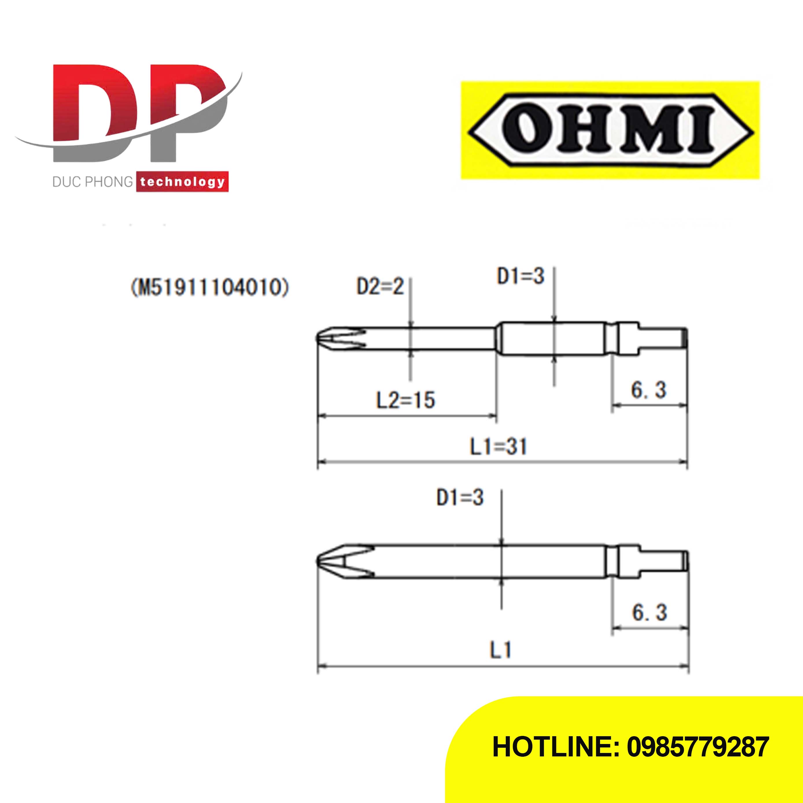 Mũi vít bake chuôi gài cá mập OHMI MV-01 No.1x3x31