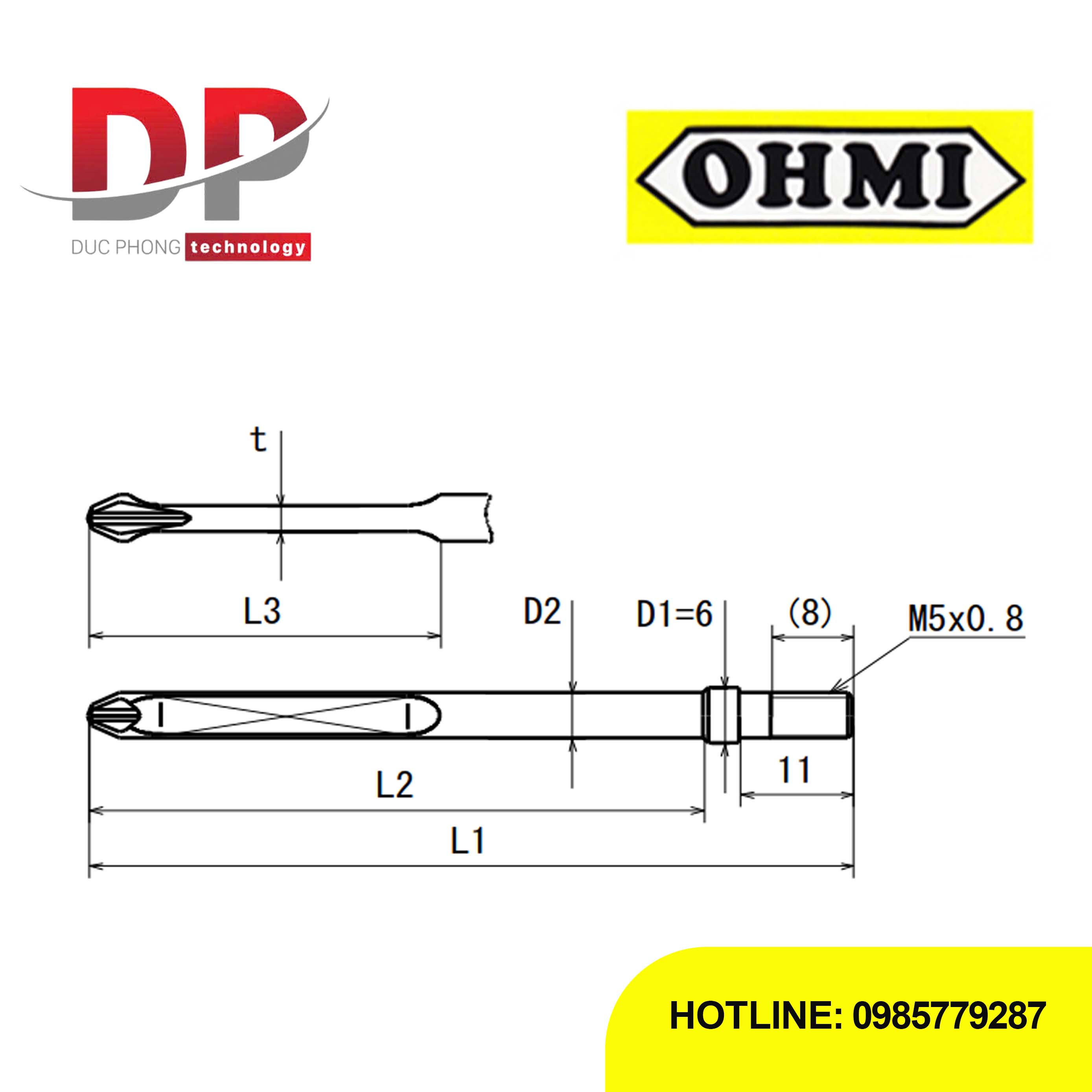 Mũi vít bake chuôi gài ren OHMI MV-45 No.1x6x74(4×59) SS