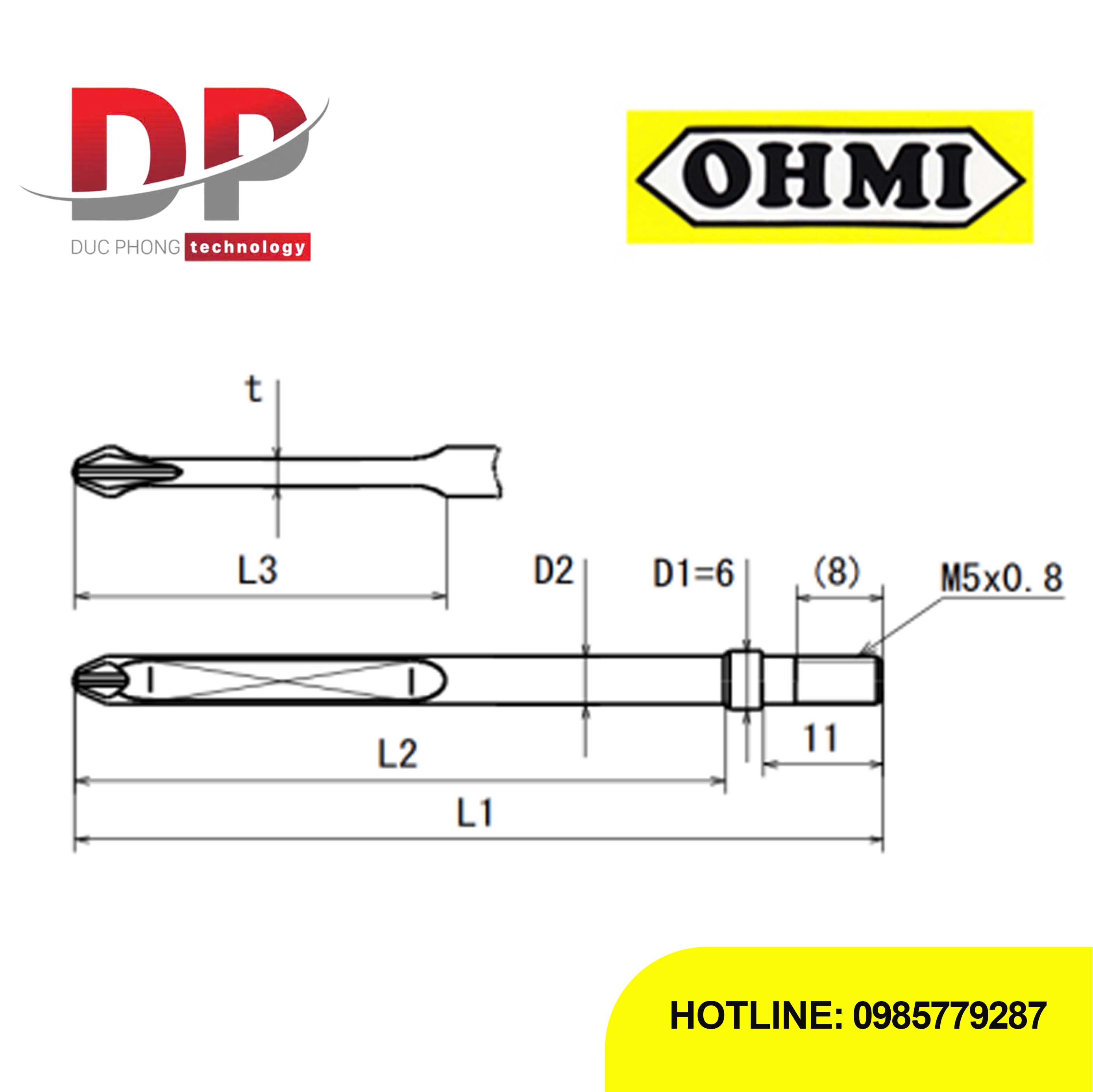 Mũi vít bake chuôi gài ren OHMI MV-45 No.2x6x136(5×121.5) LL SS