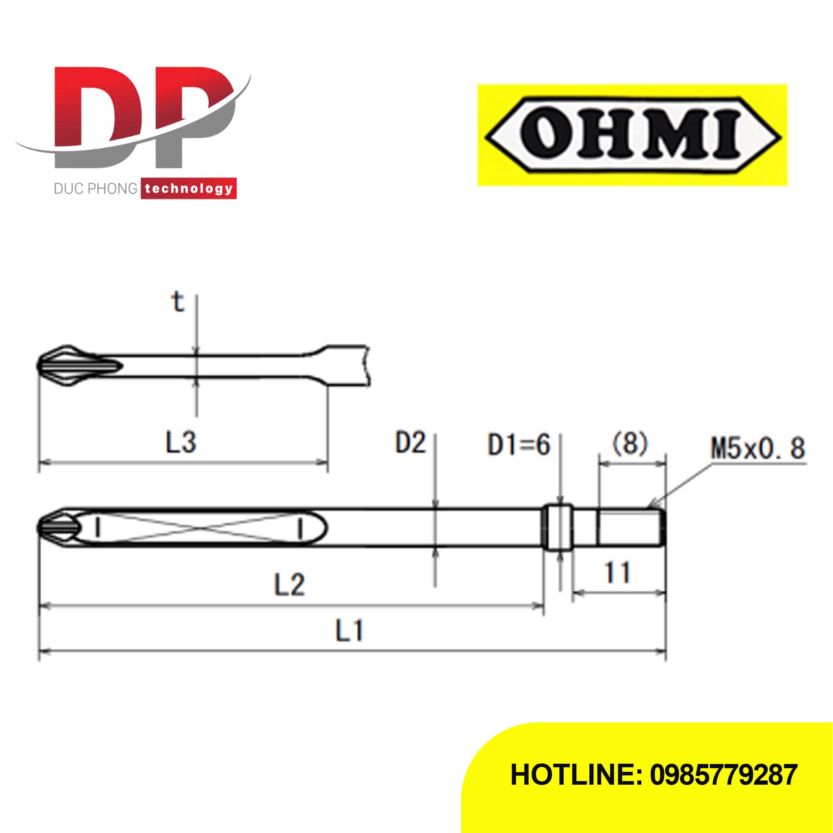 Mũi vít bake chuôi gài ren OHMI MV-45 No.2x6x74(5×59.5) LL SS