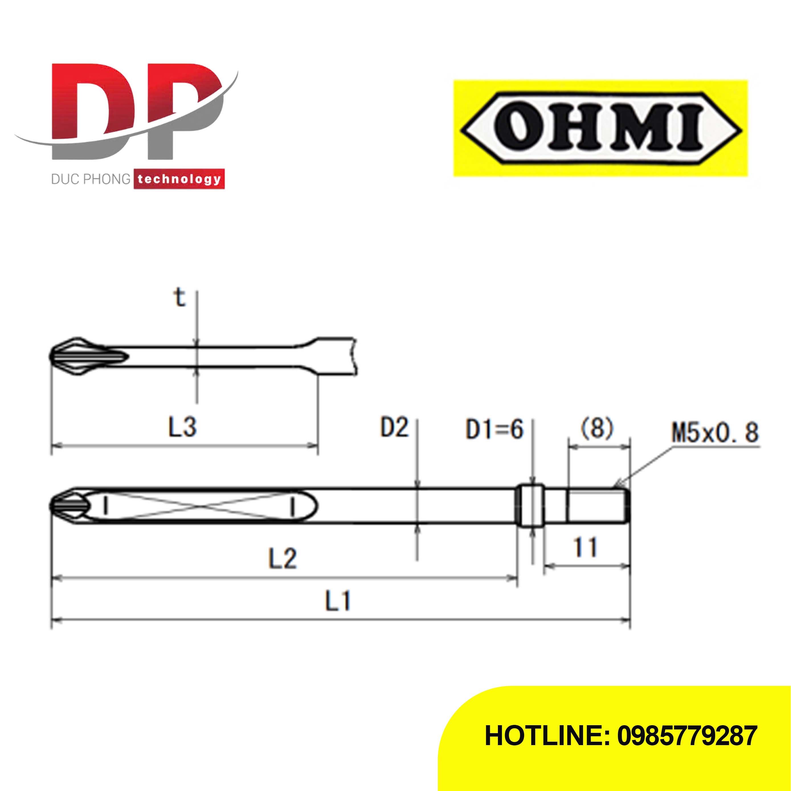 Mũi vít bake chuôi gài ren OHMI MV-45 No.2x6x74(5×59.5) SS