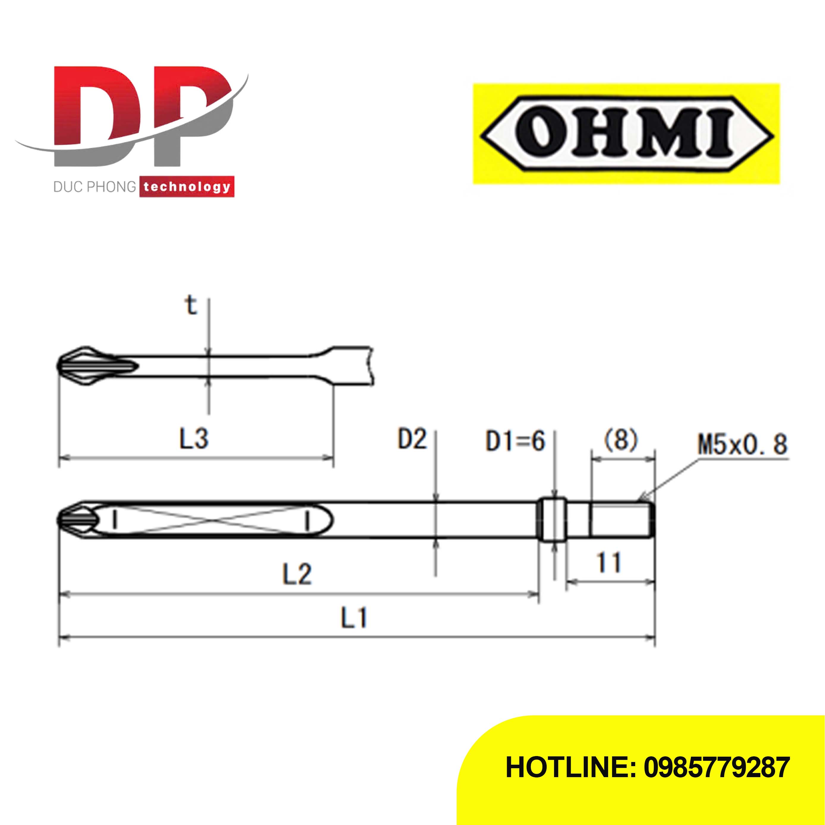 Mũi vít bake chuôi gài ren OHMI MV-45 No.2x6x91(5×76.5) LL SS