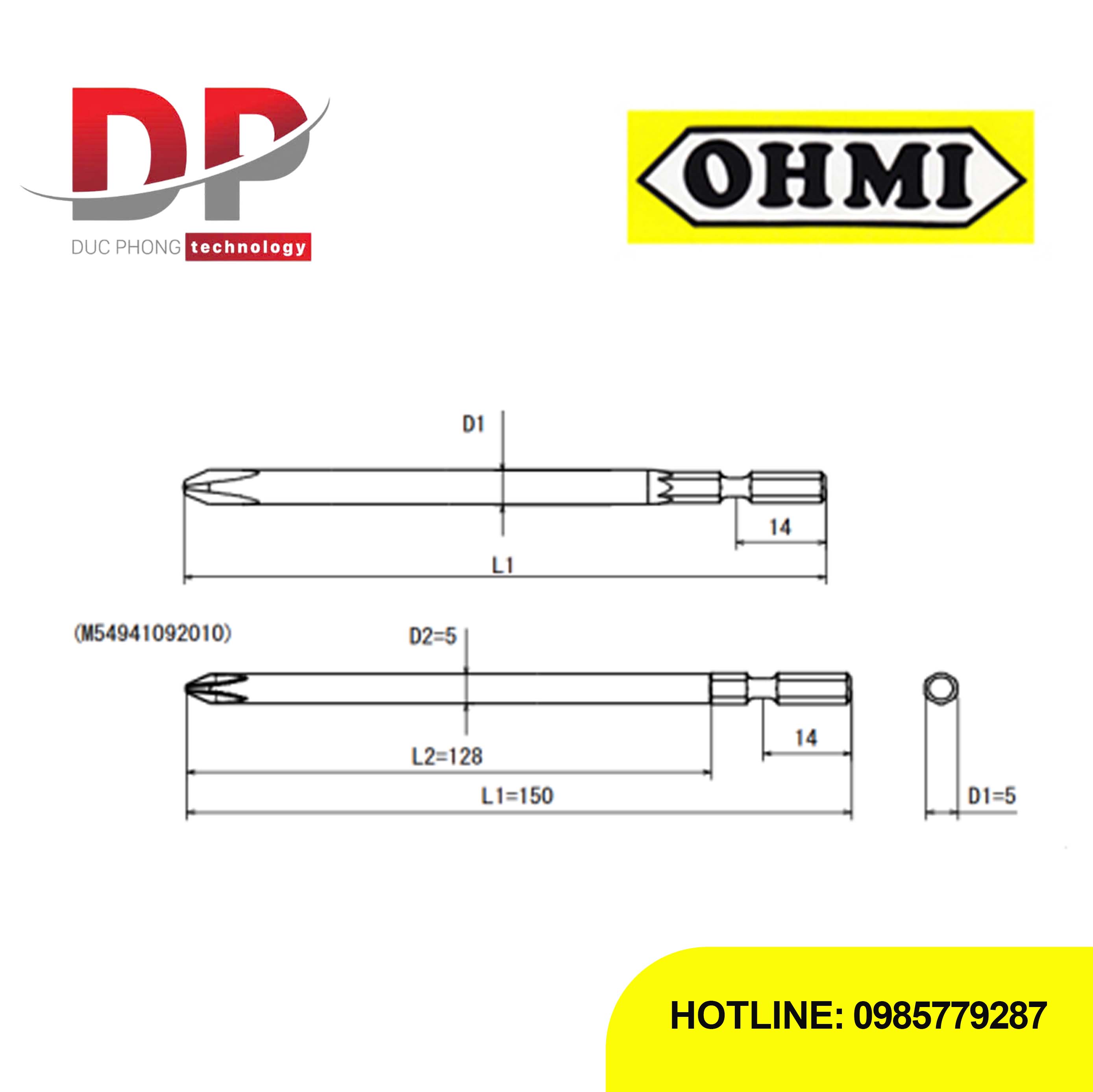 Mũi vít bake OHMI MV-14 No.2×6×150 SS