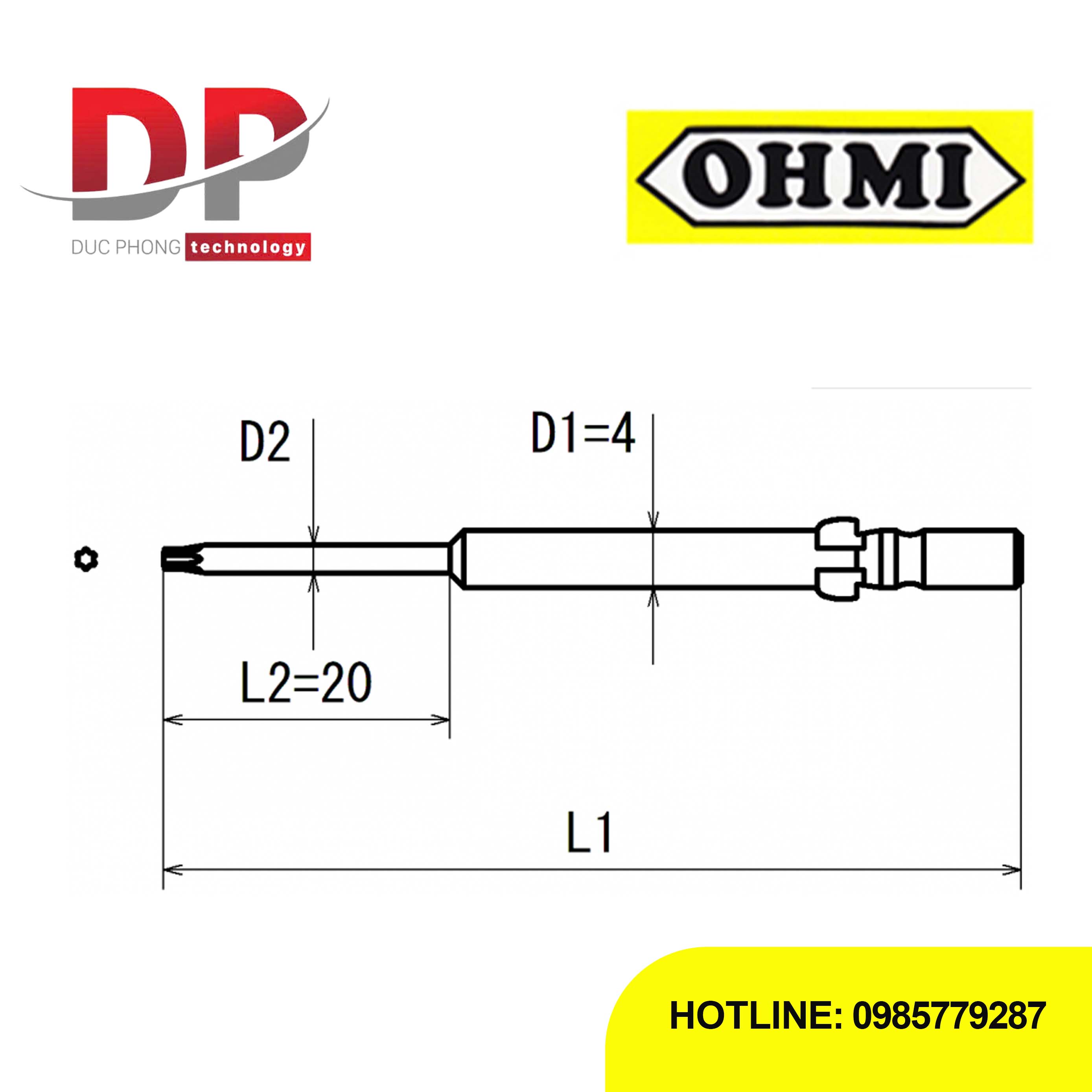 Mũi vặn vít hoa thị Ohmi VH-4T T6x4x60