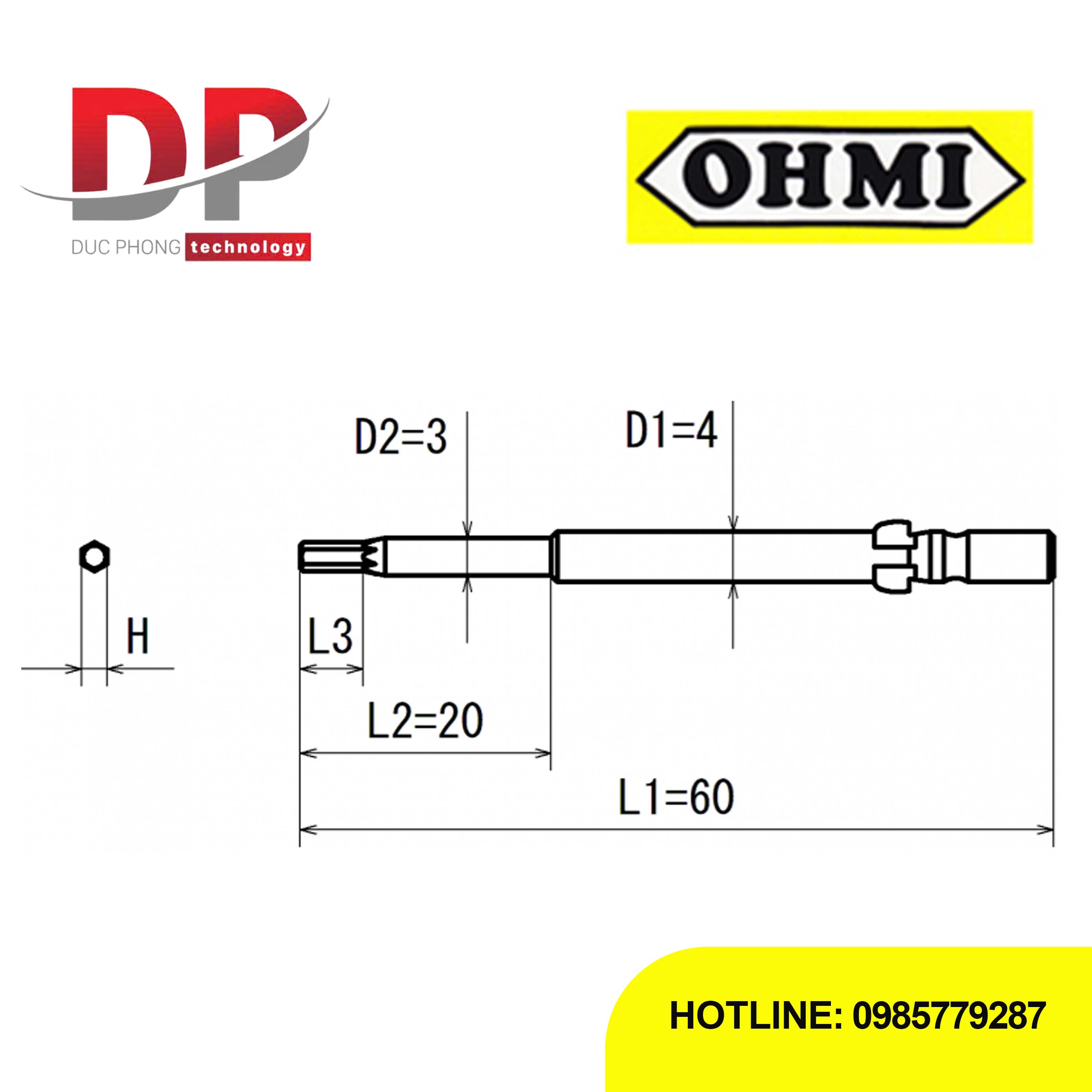 Mũi vặn vít lục giác Ohmi VH-4X H1.5x4x60