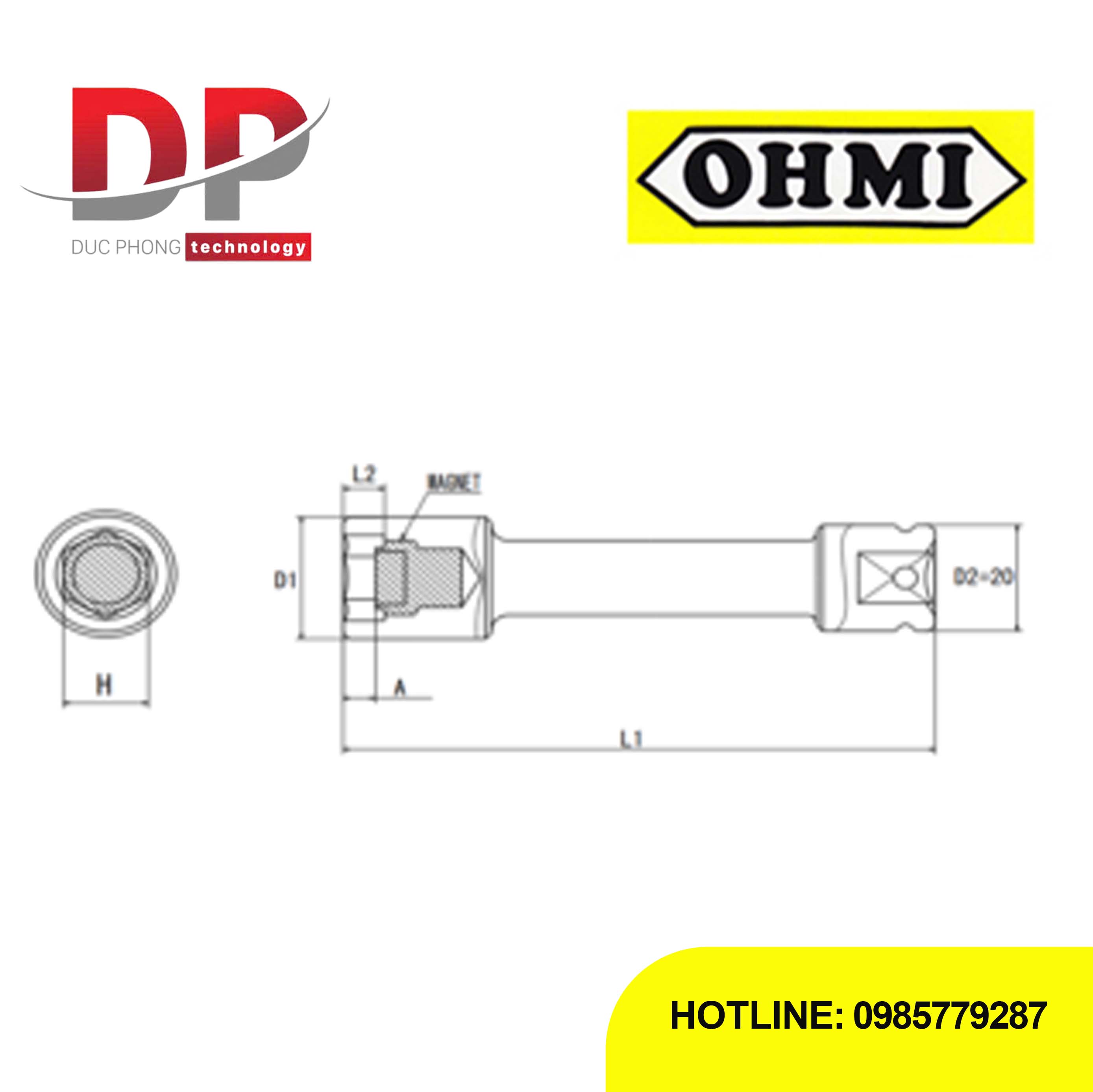 Đầu tuýp nối dài Impact có nam châm cố định Ohmi OS-3B H13x250