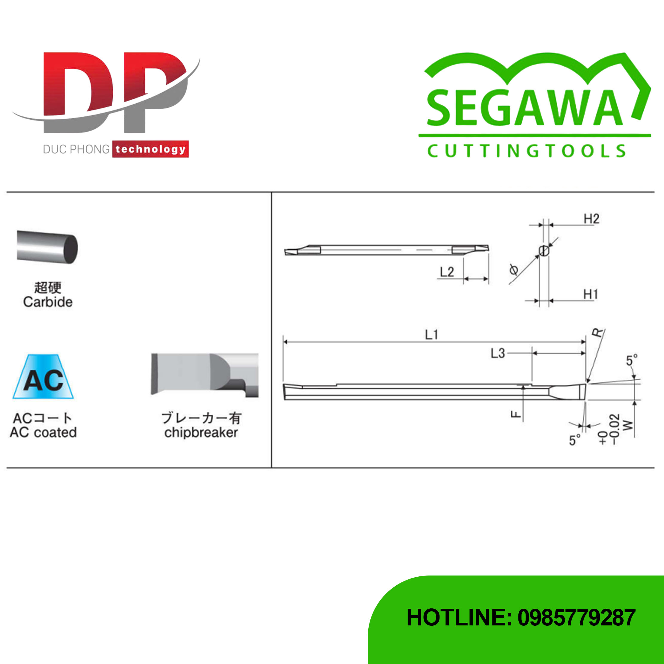 Dao cắt thanh khoét lỗ AC-SNB Carbide - Segawa