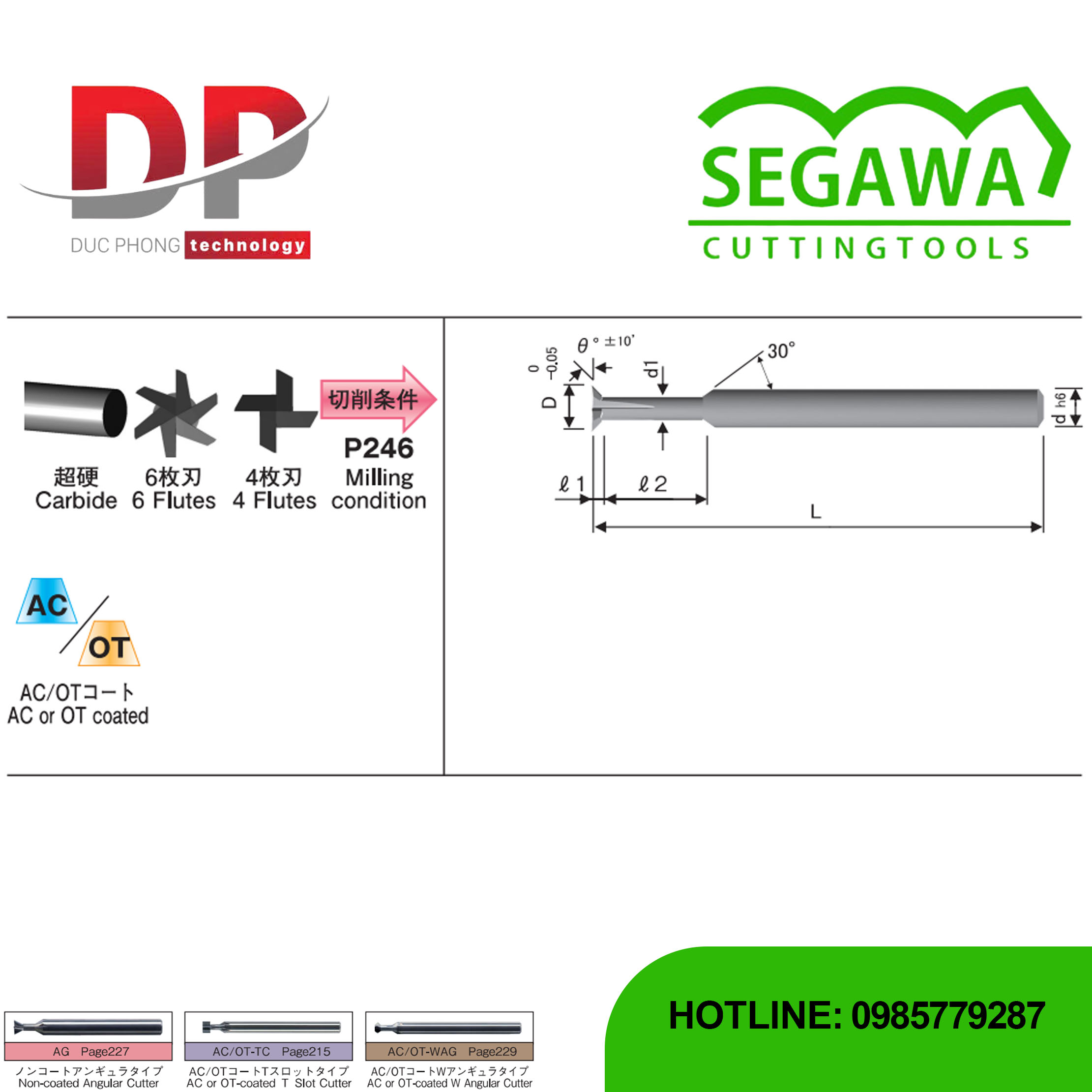 Dao phay góc AC-AG và OT-AG Carbide 4-6 me - Segawa