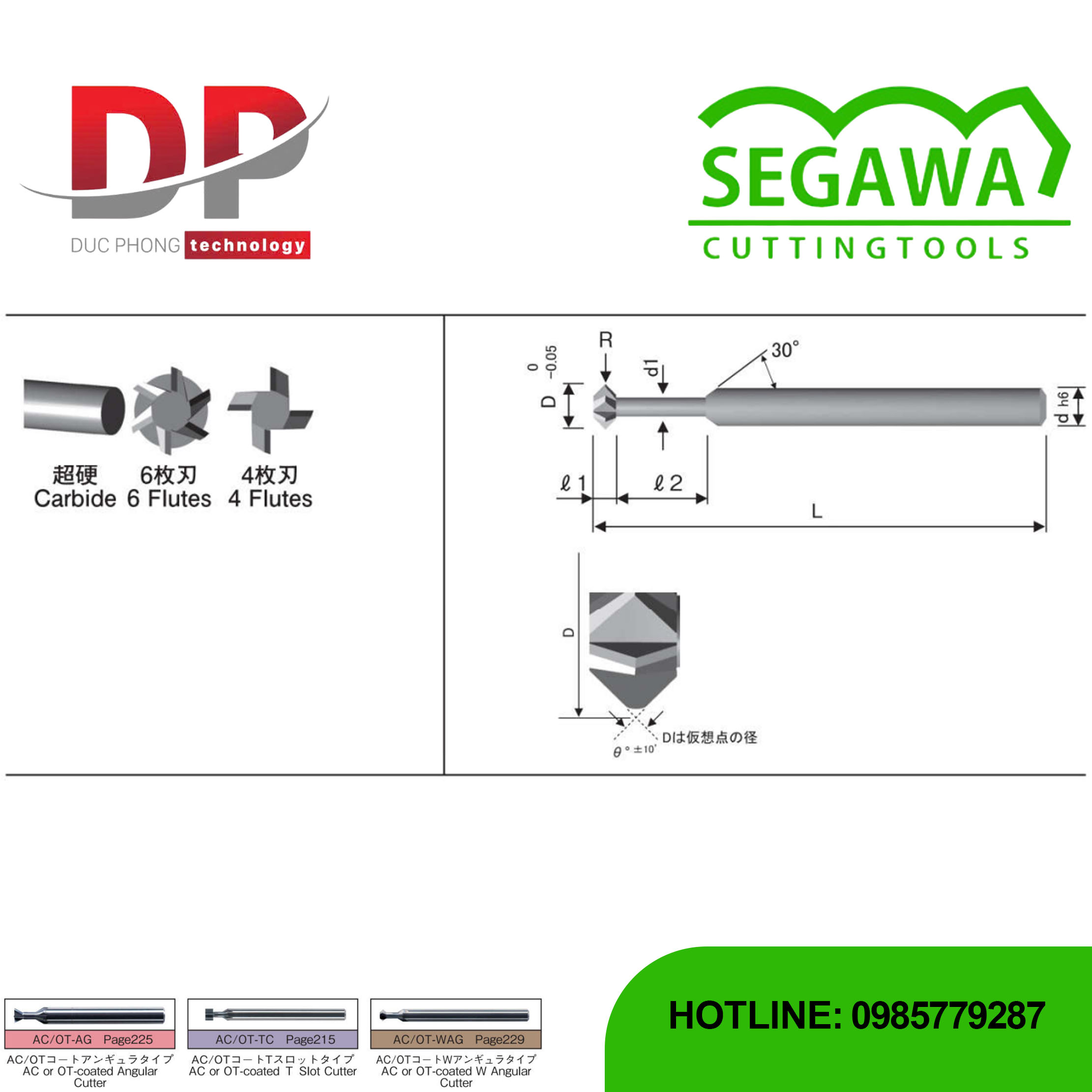 Dao phay góc W WAG-OD Carbide 4-6 me - Segawa