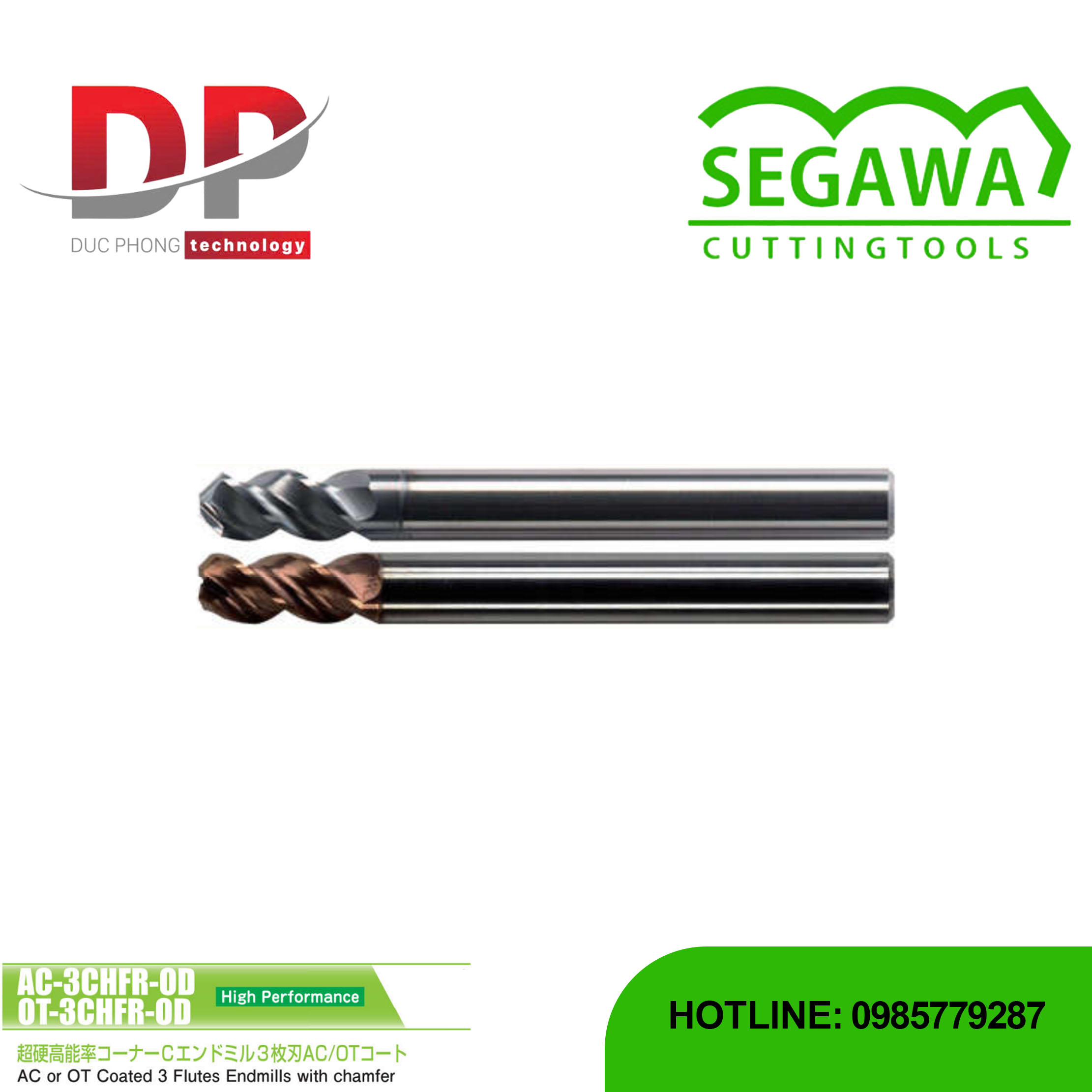 Dao phay ngón AC-3CHFR-OD và OT-3CHFR-OD Carbide 3 me - Segawa