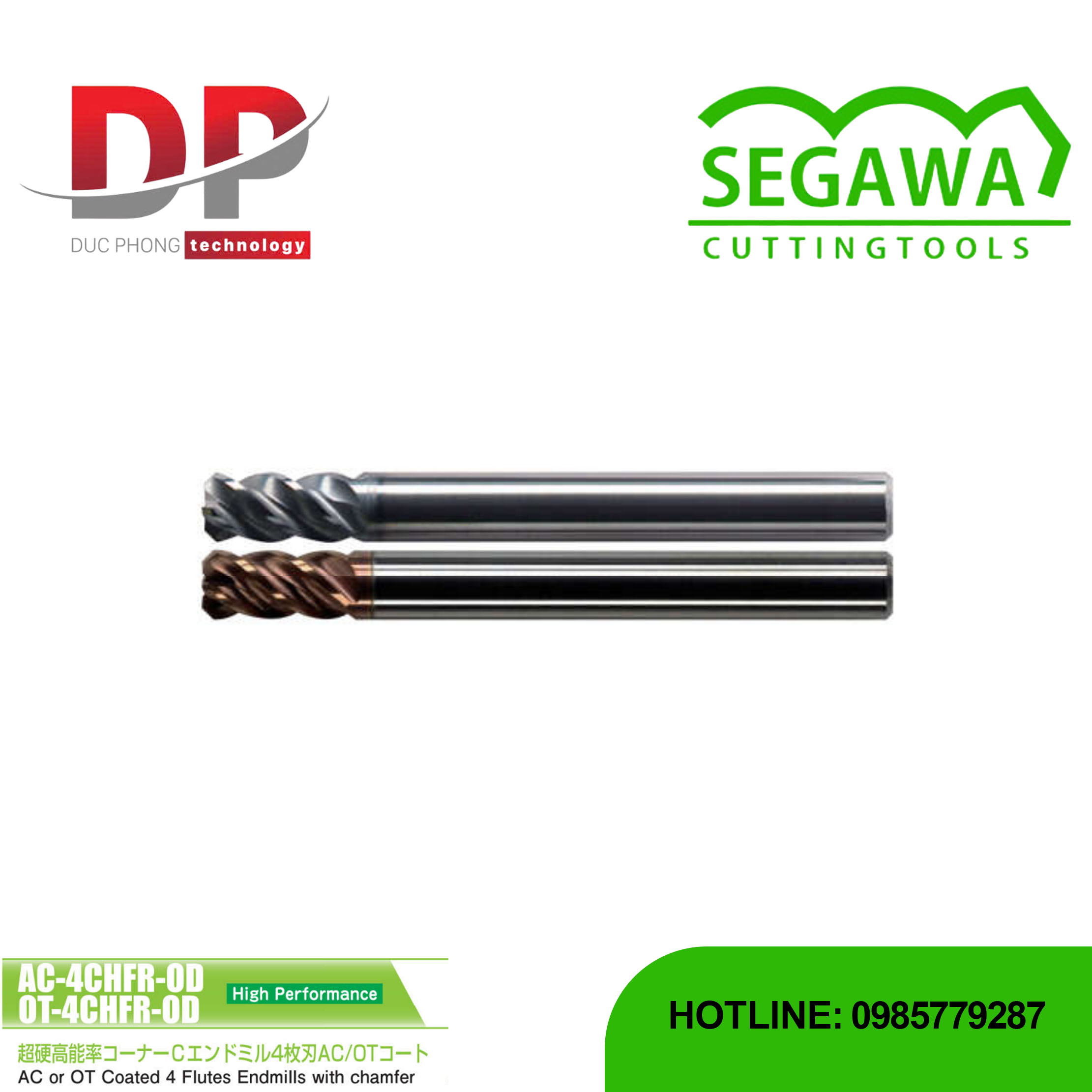 Dao phay ngón AC-4CHFR-OD và OT-4CHFR-OD Carbide 4 me - Segawa
