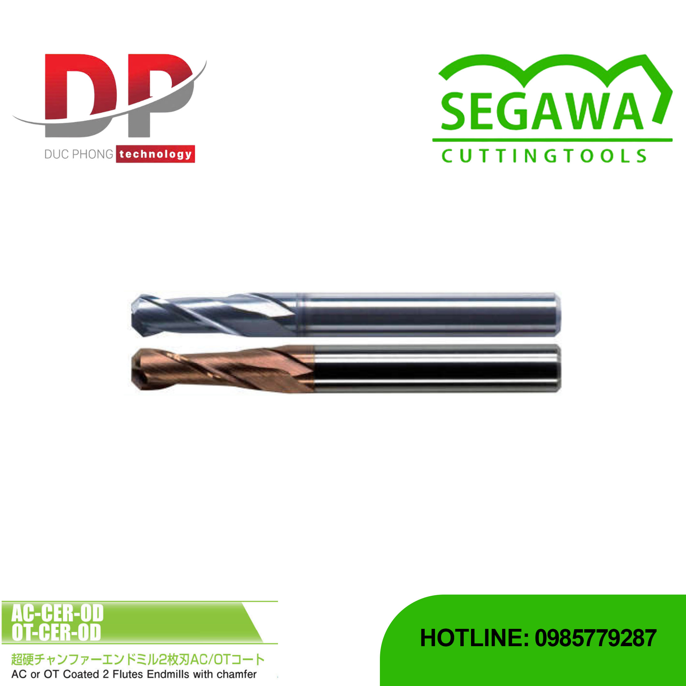 Dao phay ngón AC-CER-OD và OT-CER-OD Carbide 2 me - Segawa