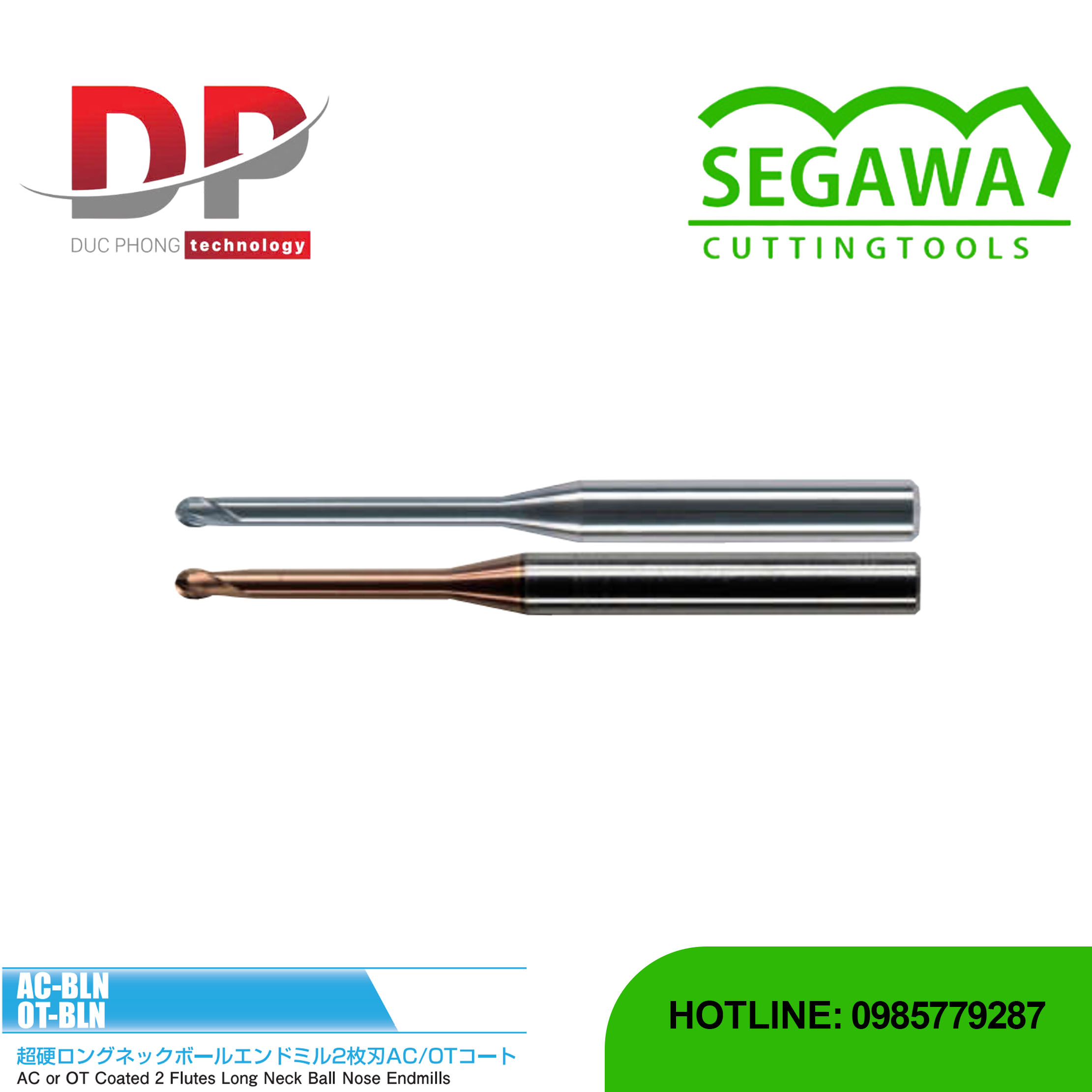 Dao phay ngón AC-ELN và OT-ELN cổ dài Carbide 2 me có phủ AC hoặc OT - Segawa