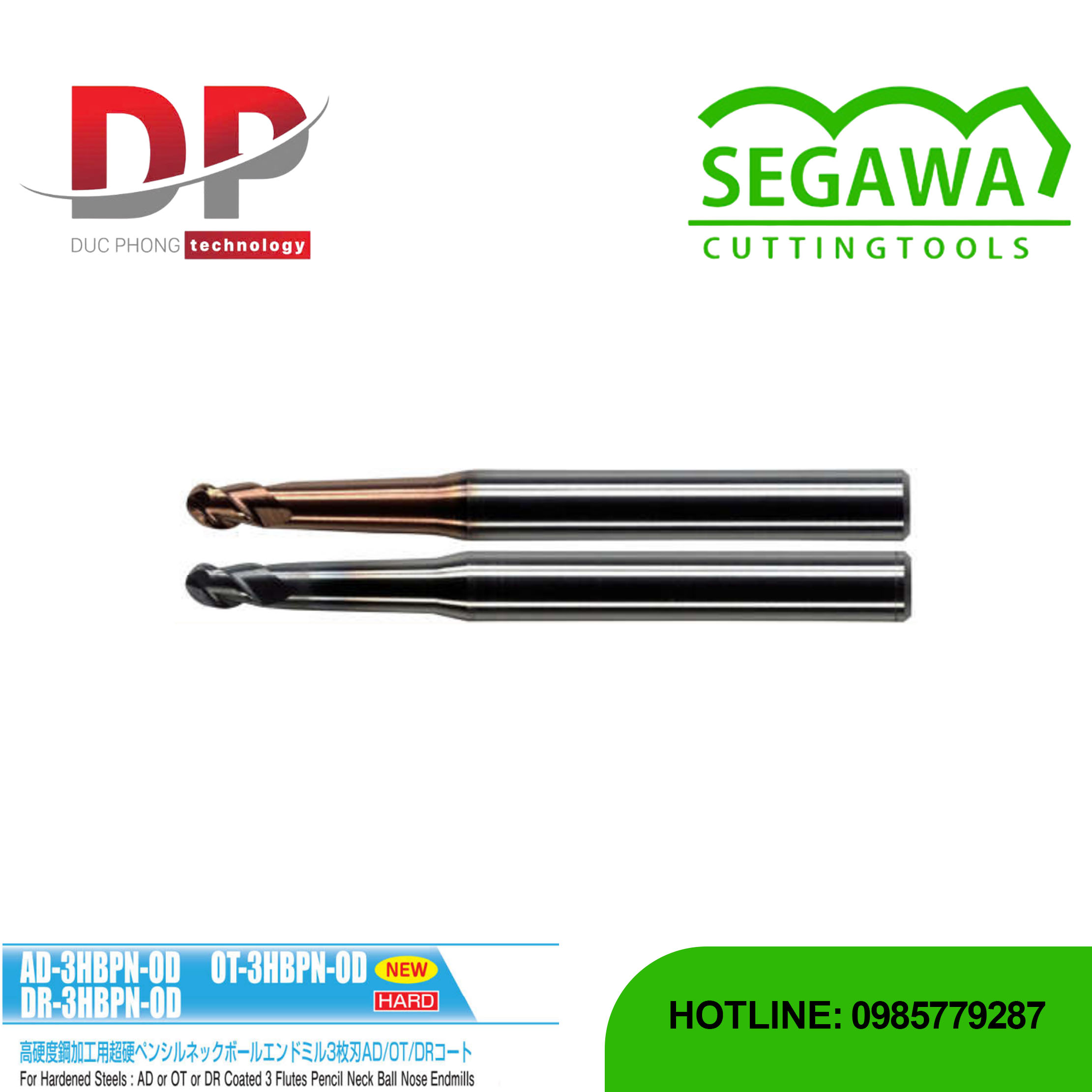 Dao phay ngón AD-3HBPN-OD, OT-3HBPN-OD và DR-3HBPN-OD Carbide 3 me - Segawa